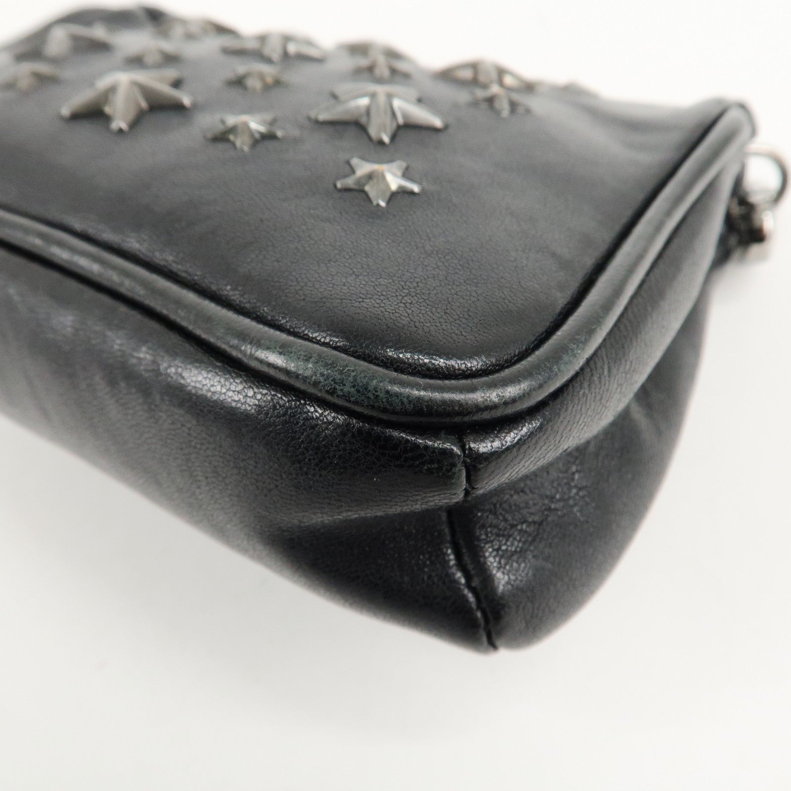 JIMMY CHOO Leather Chain Small Shoulder Bag Black Silver HDW Used
