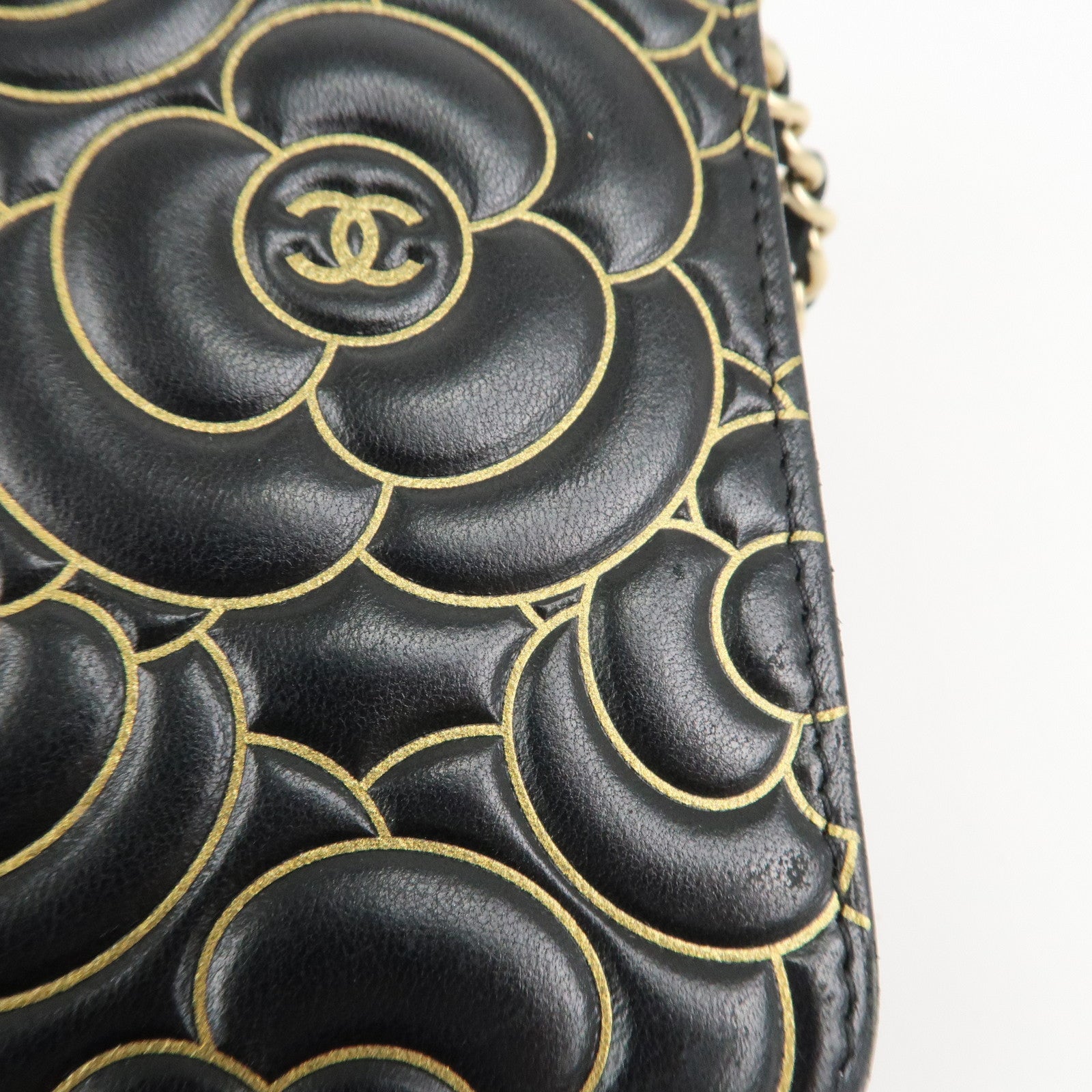 CHANEL Camellia Lamb Skin Chain Wallet Shoulder Bag A82336 Used