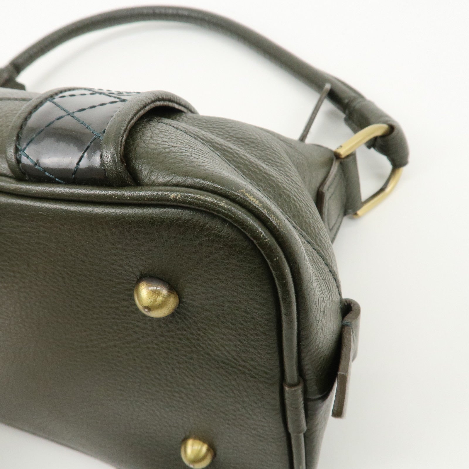 BURBERRY Leather Shoulder Bag Hand Bag Khaki Used