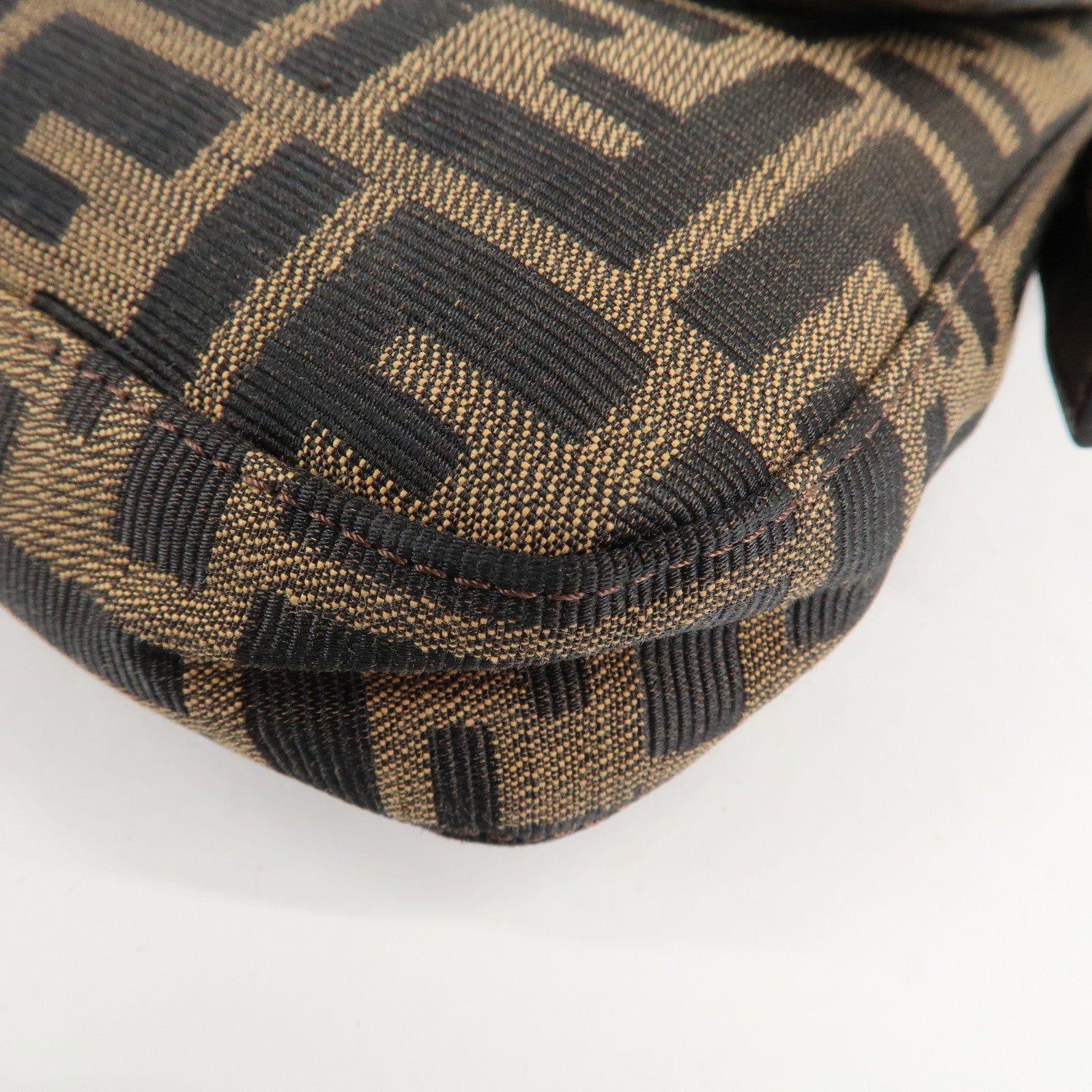 FENDI Mamma Baguette Zucca Canvas Shoulder Bag Brown Black 26424 Used
