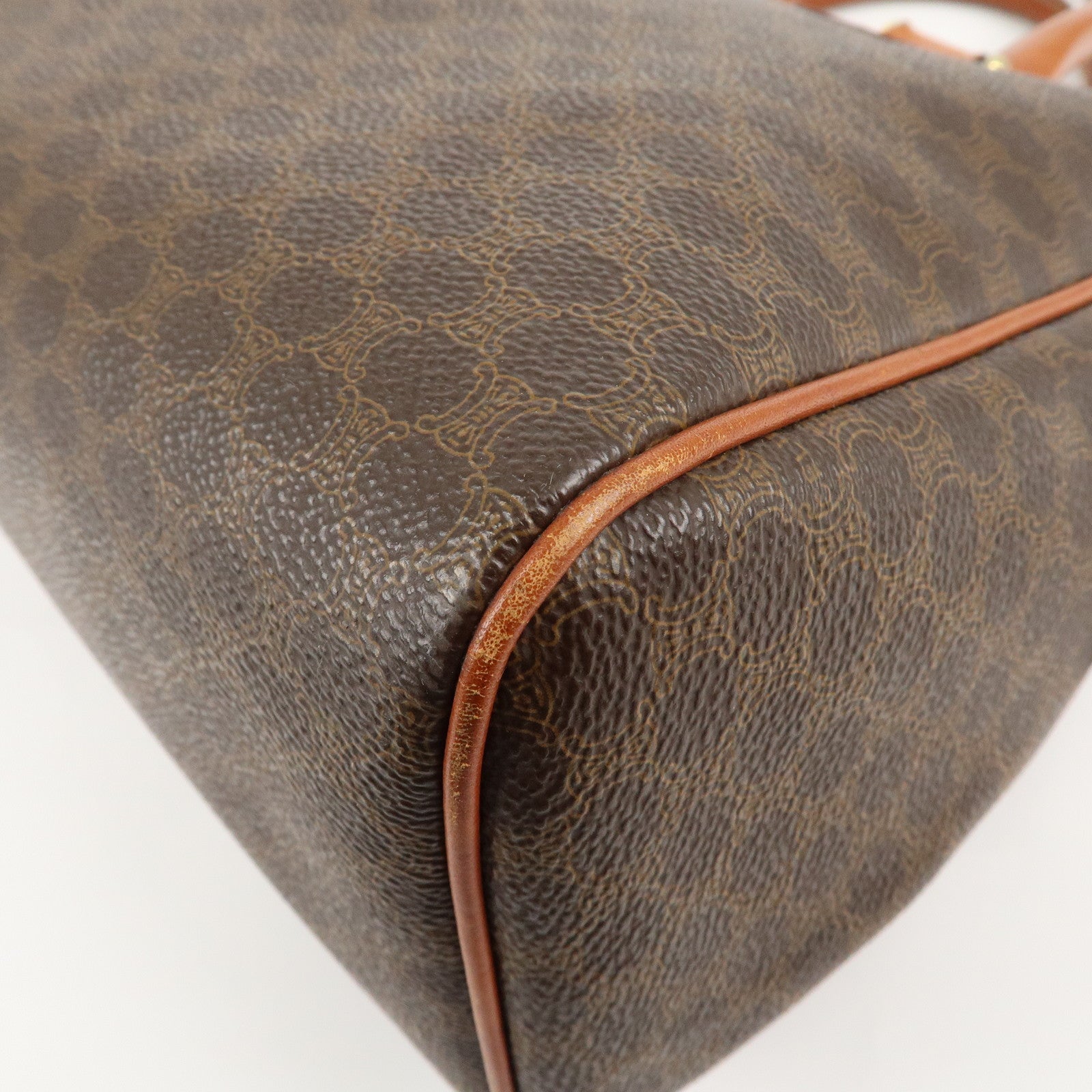 CELINE Macadam PVC Leather Boston Bag Hand Bag Brown Used