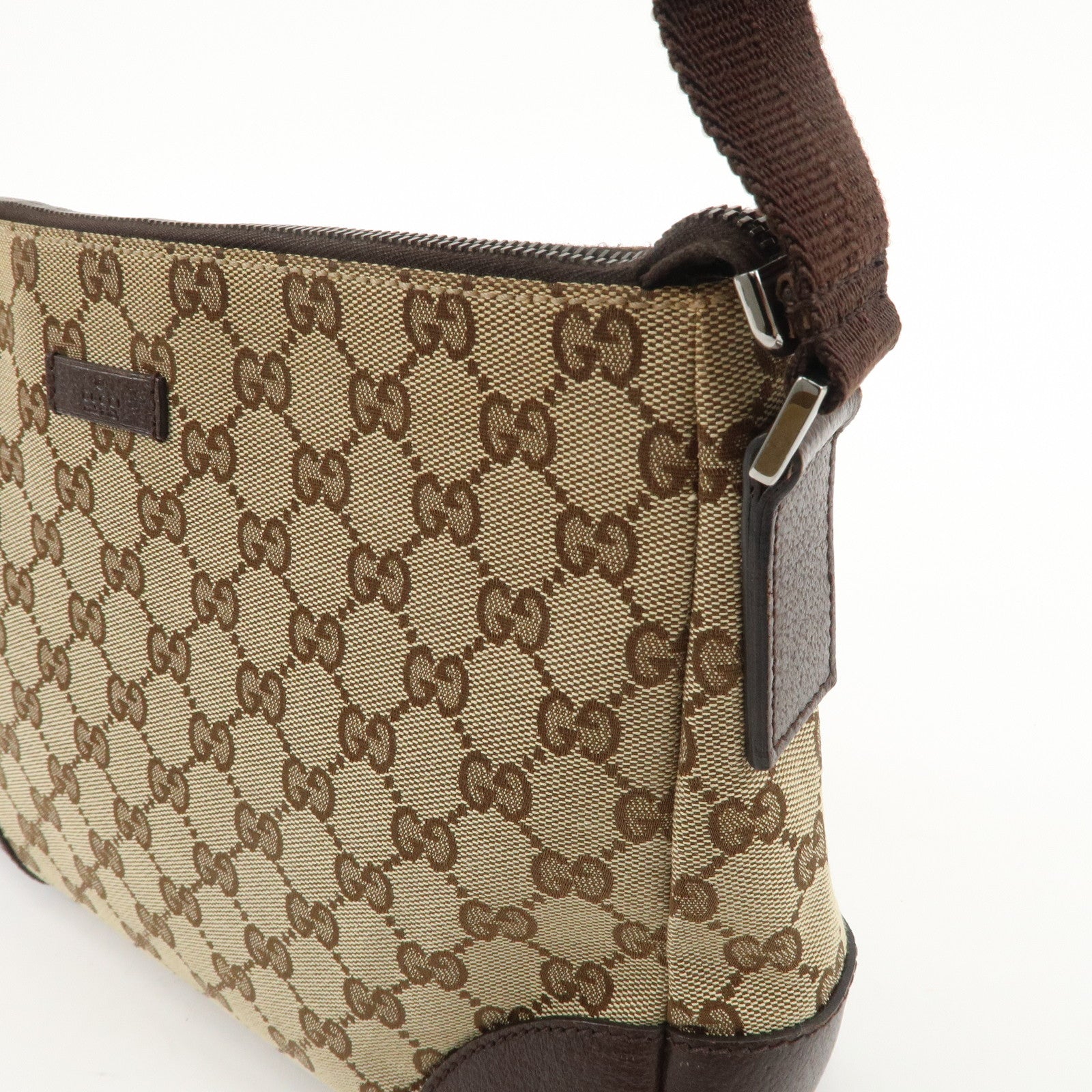 GUCCI GG Canvas Leather Shoulder Bag Beige Brown 114273 Used