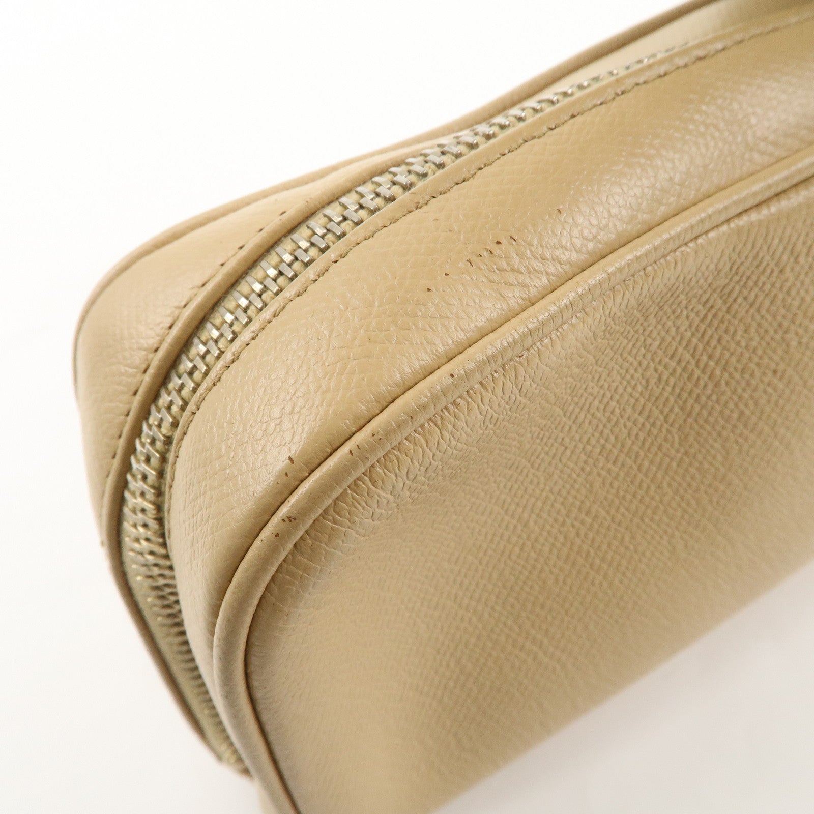 CHANEL COCO Button Leather Cosmetic Pouch Beige Gold A20913 Used