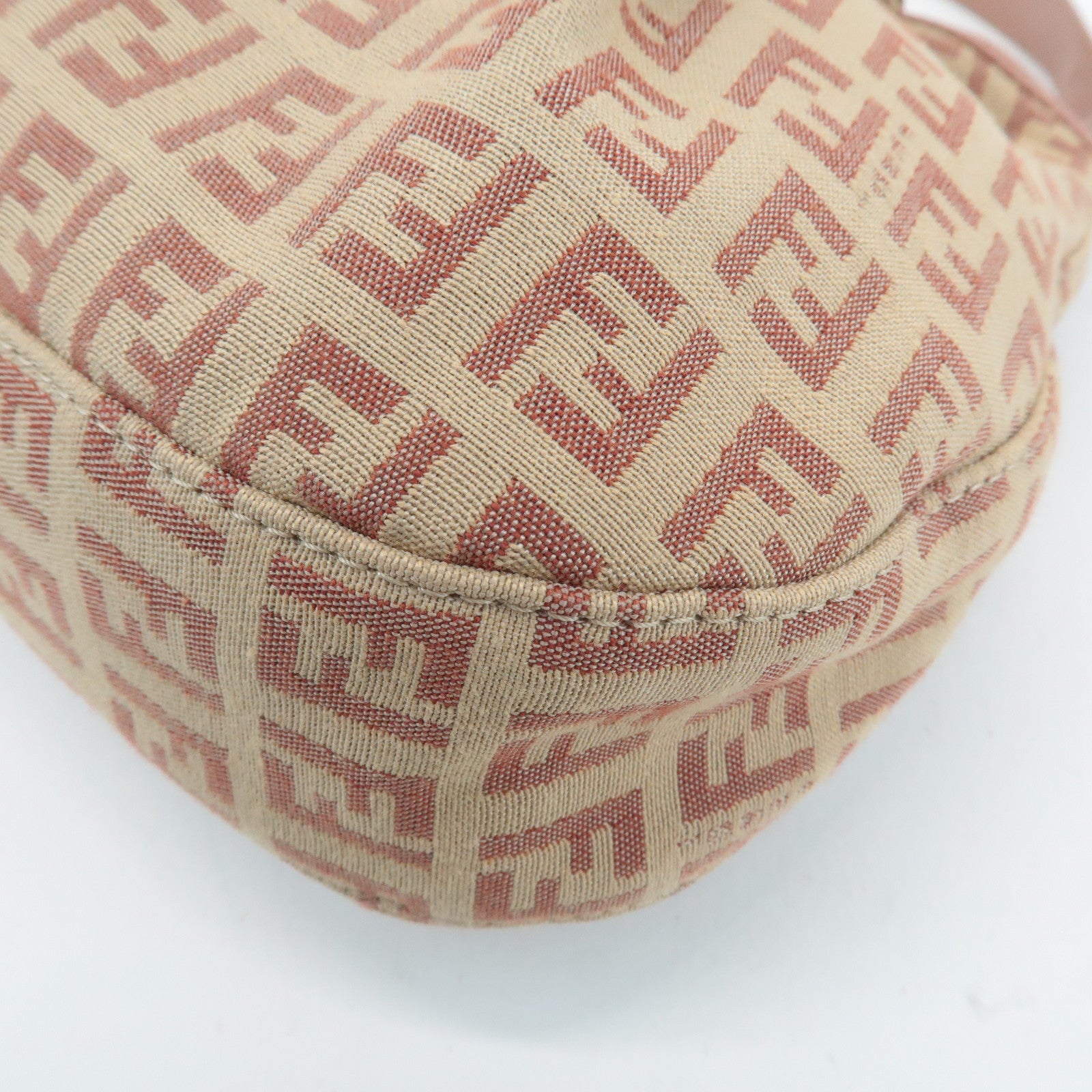 FENDI Zucchino Canvas Leather Shoulder Bag Beige Pink 8BR282 Used