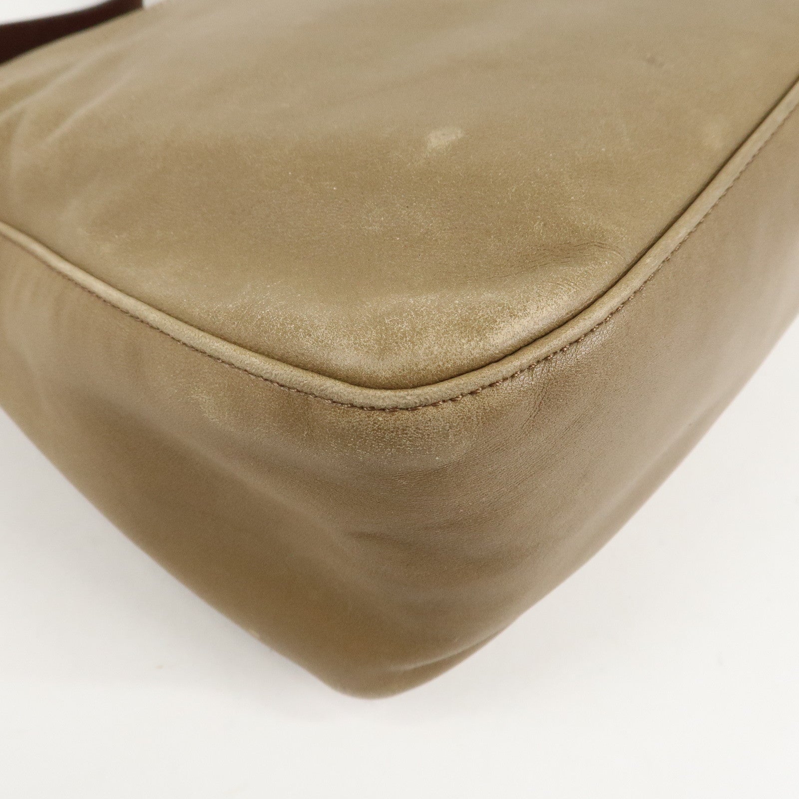 FENDI Mamma Baguette Leather Shoulder Bag Hand Bag Beige Used