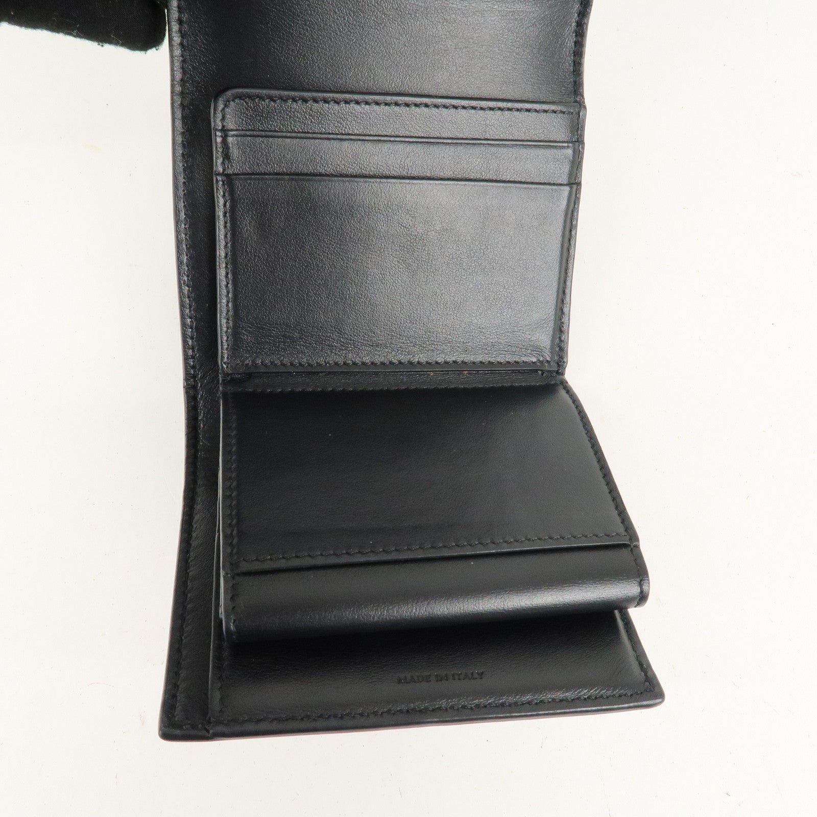 CELINE Logo Leather Small Tri-fold Wallet Black Used