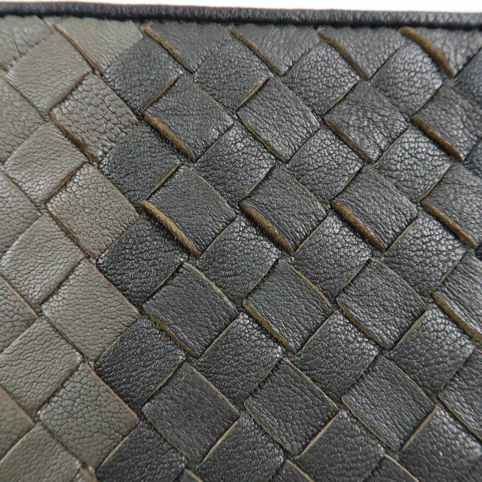 BOTTEGA VENETA Leather Clutch Bag Navy Gray Beige Used