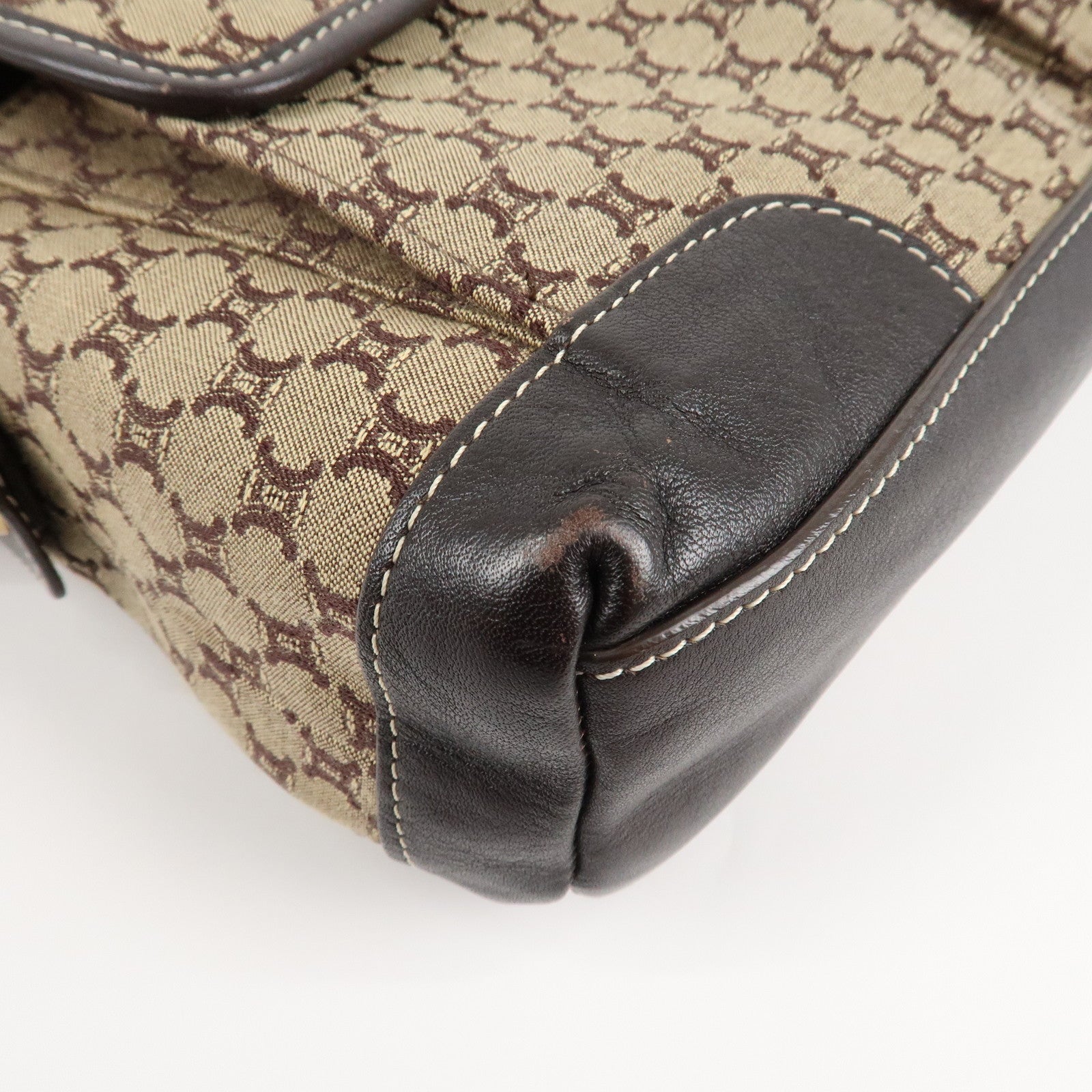 CELINE Macadam Canvas Leather Shoulder Crossbody Bag Beige Brown Used