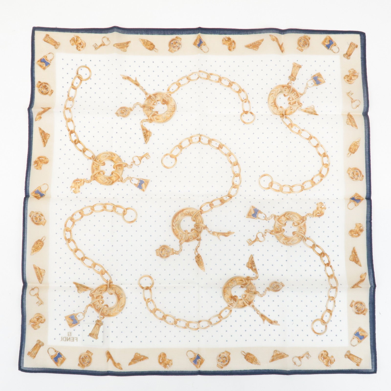 FENDI Set of 5 Cotton 100% Handkerchief Pink Navy Red White Used