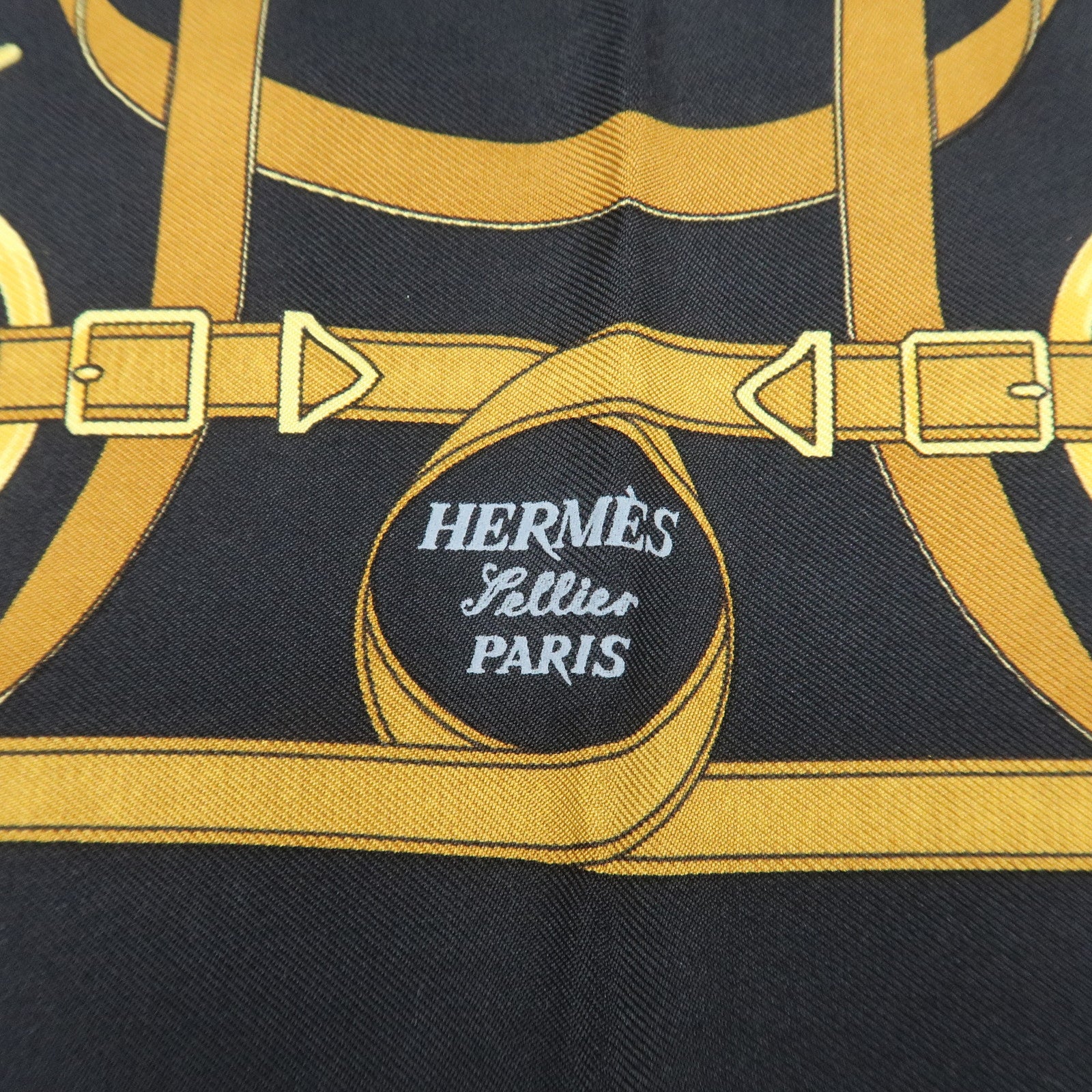 HERMES Silk 100% Carre 40 Scarf Pellier Navy Gold Used