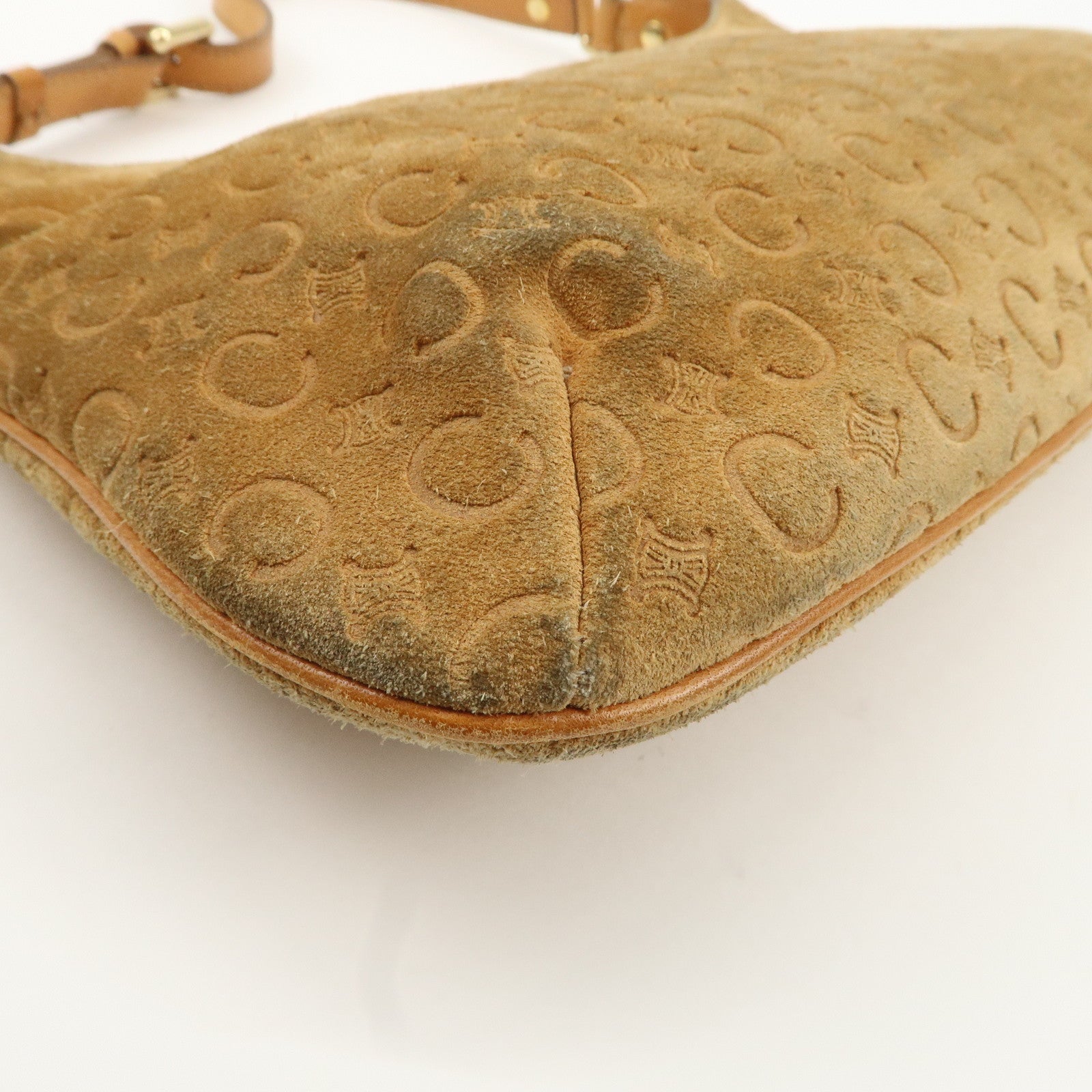 CELINE C Macadam Suede Leather Shoulder Bag Brown Used