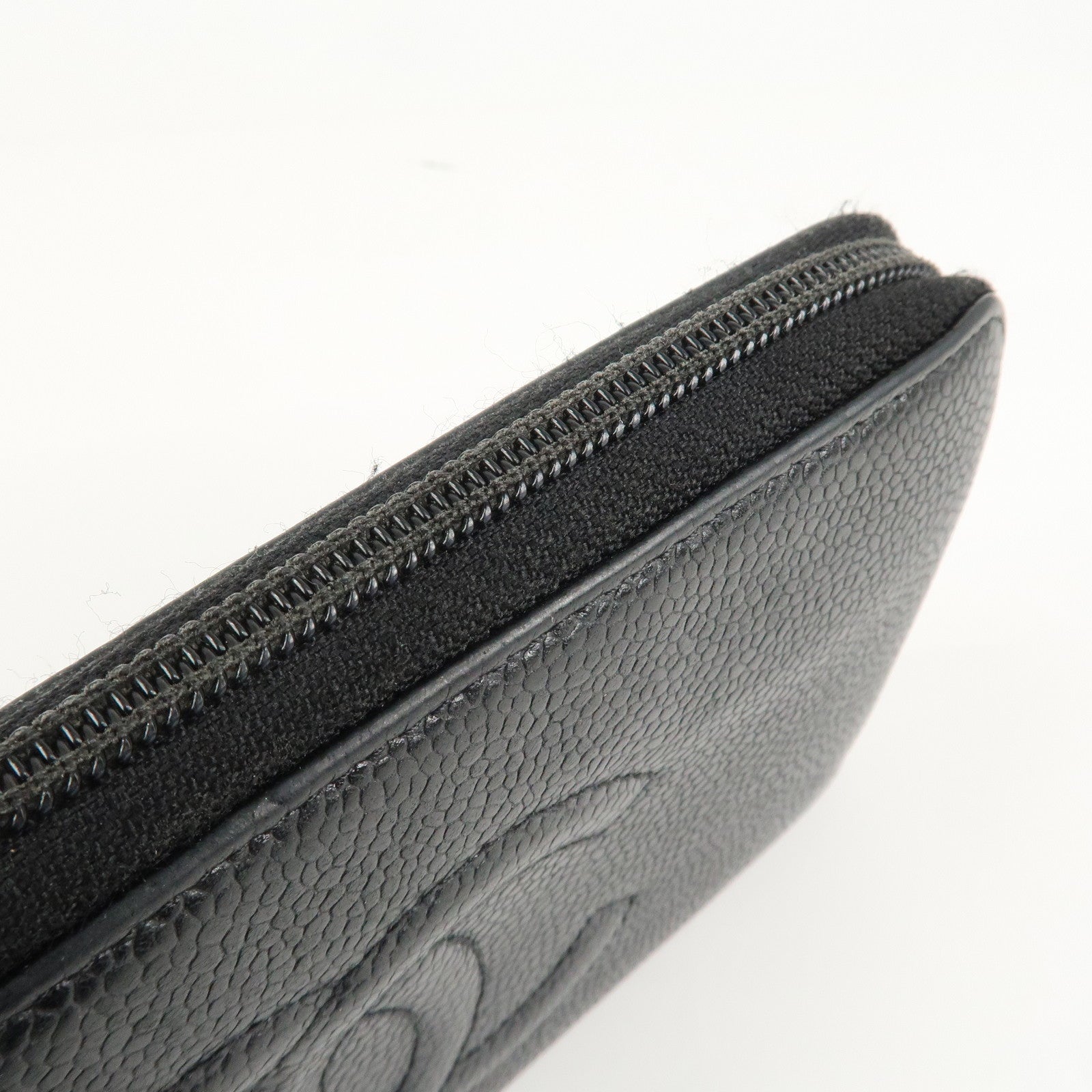 CHANEL Caviar Skin Zip Around Long Wallet Black A50071 Used