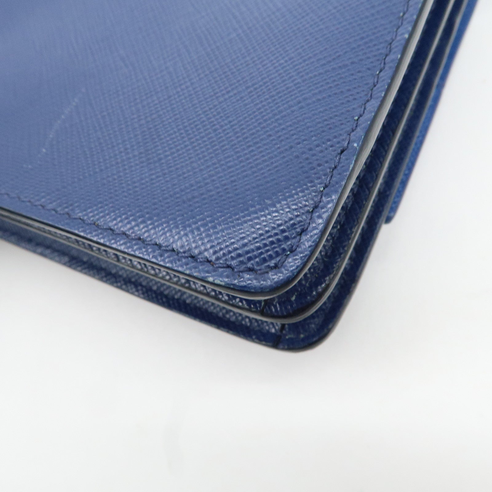 PRADA Leather Shoulder Bag Blue Navy Used