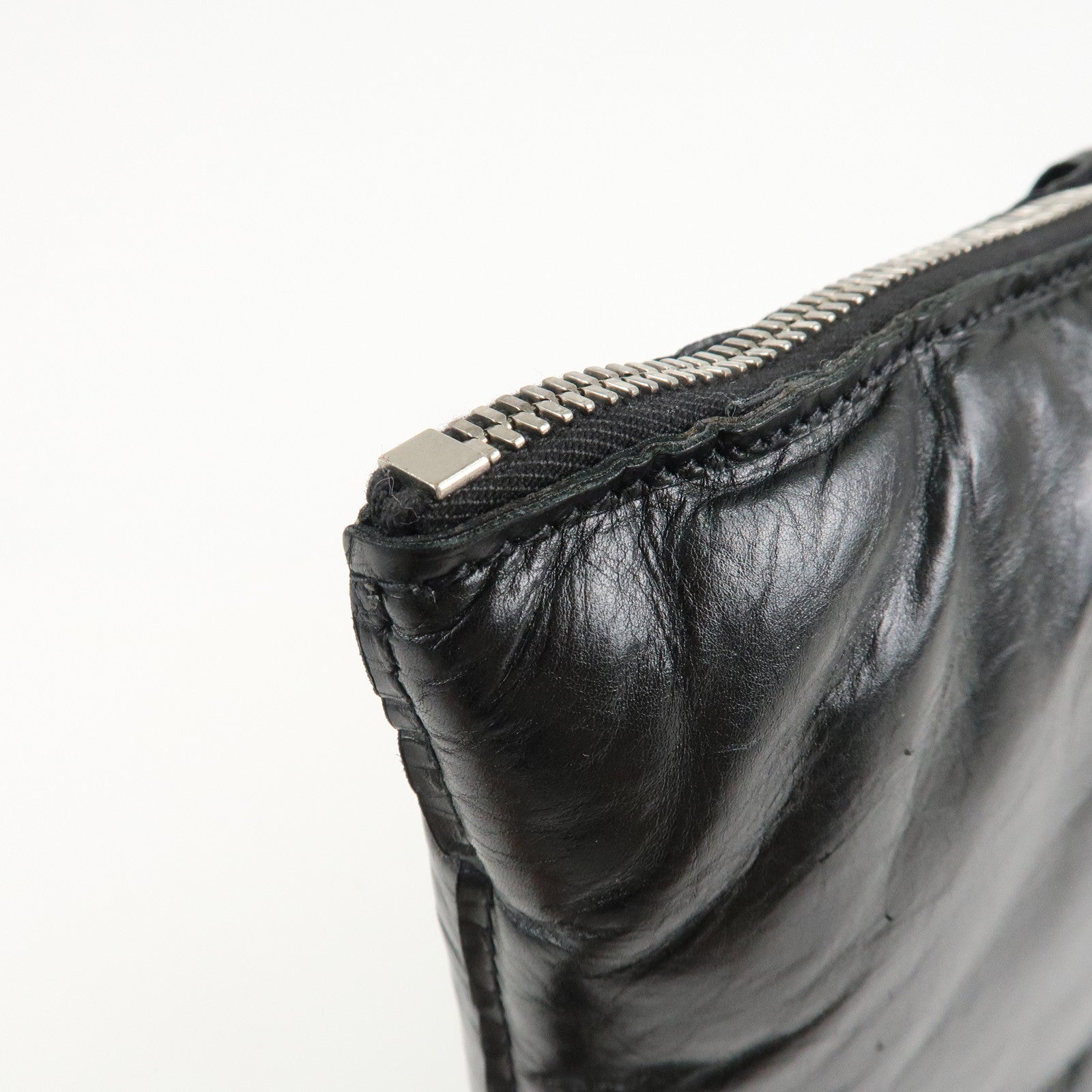 BOTTEGA VENETA Maxi Intrecciato Leather Clutch Bag Black Used