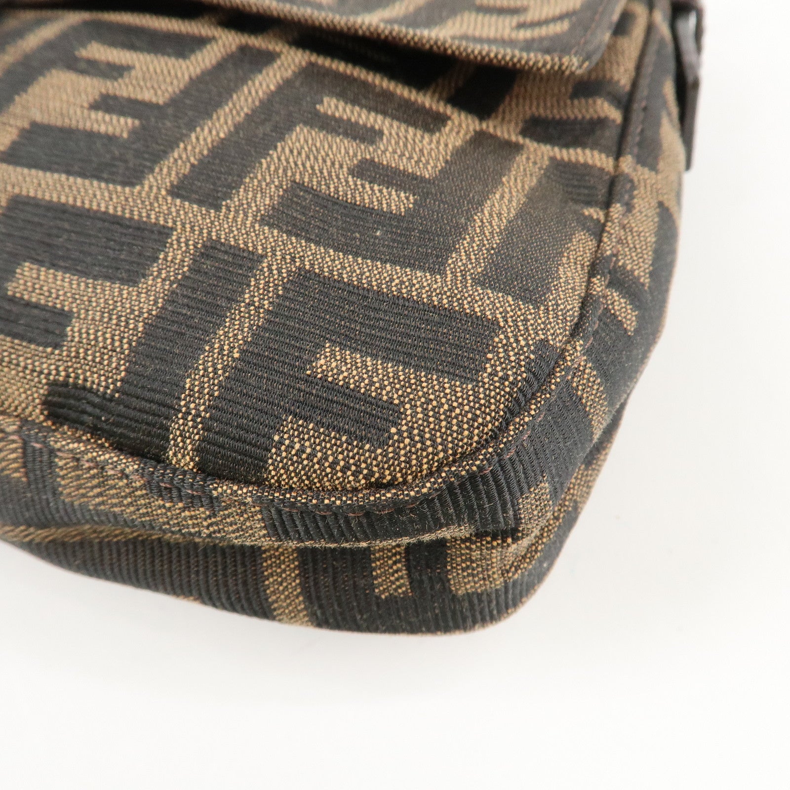 FENDI Mamma Baguette Zucca Canvas Shoulder Bag Brown Black 26424 Used