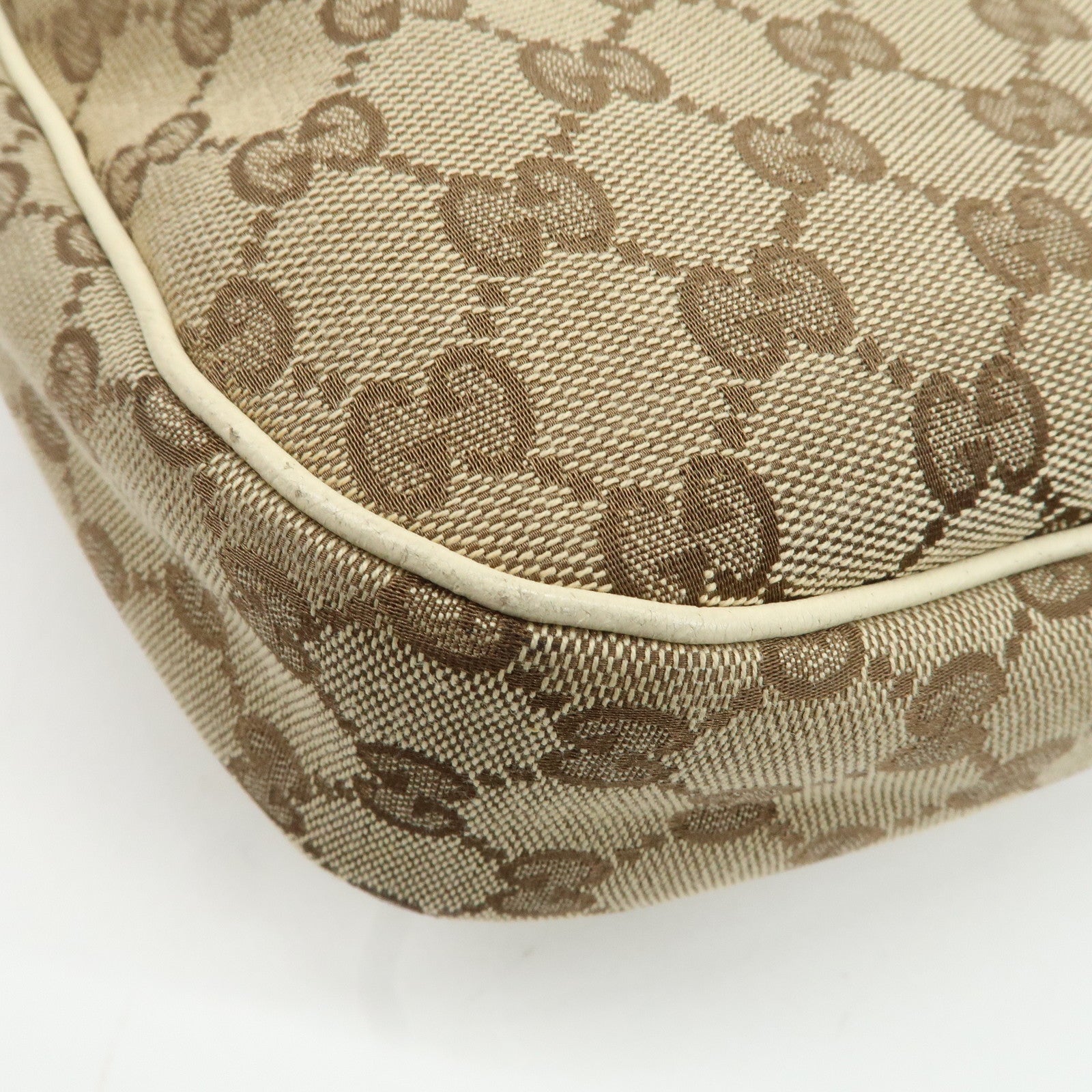 GUCCI GG Canvas Leather Shoulder Bag Beige Ivory 153010 Used
