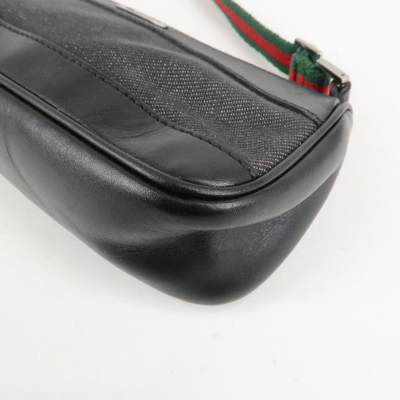 GUCCI Sherry Canvas Leather Accessory Pouch Hand Bag Black 92820 Used
