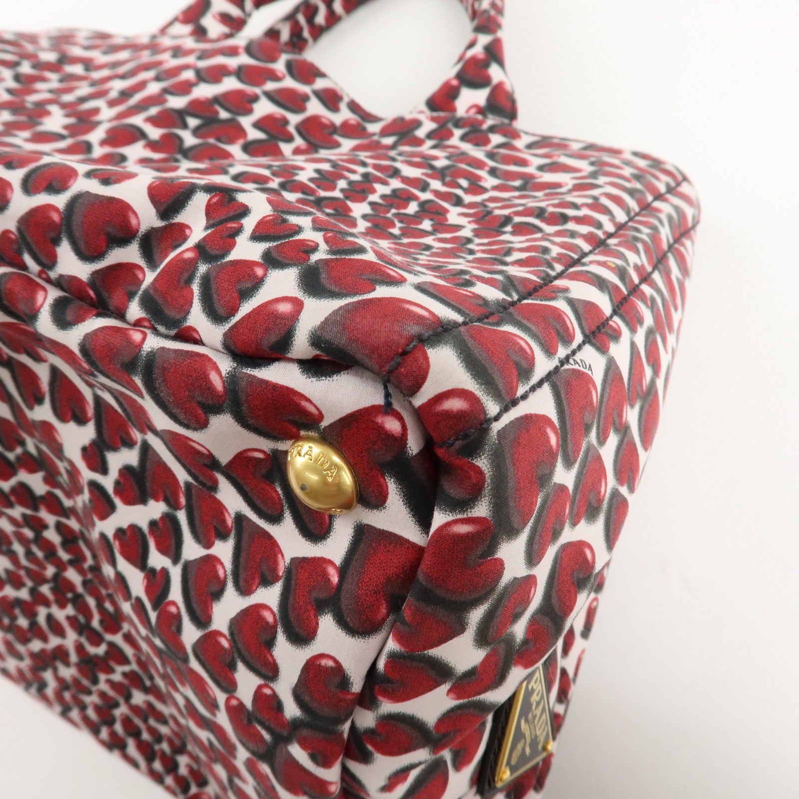 PRADA Canapa Canvas Tote Bag Hand 2Way Bag Red Ivory Gold BN1877 Used