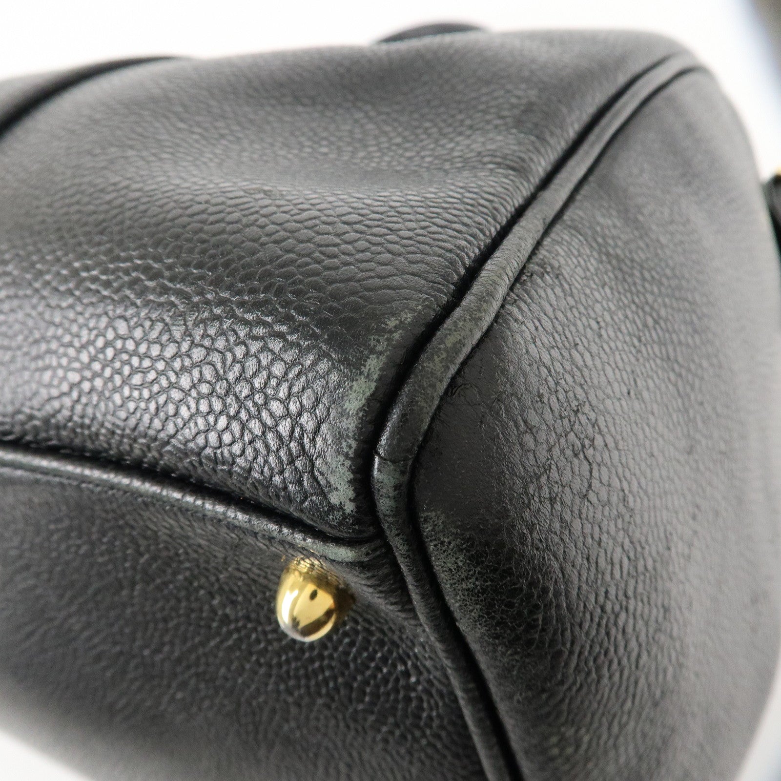 CHANEL Caviar Skin 2Way Boston Bag Hand Bag Black Used