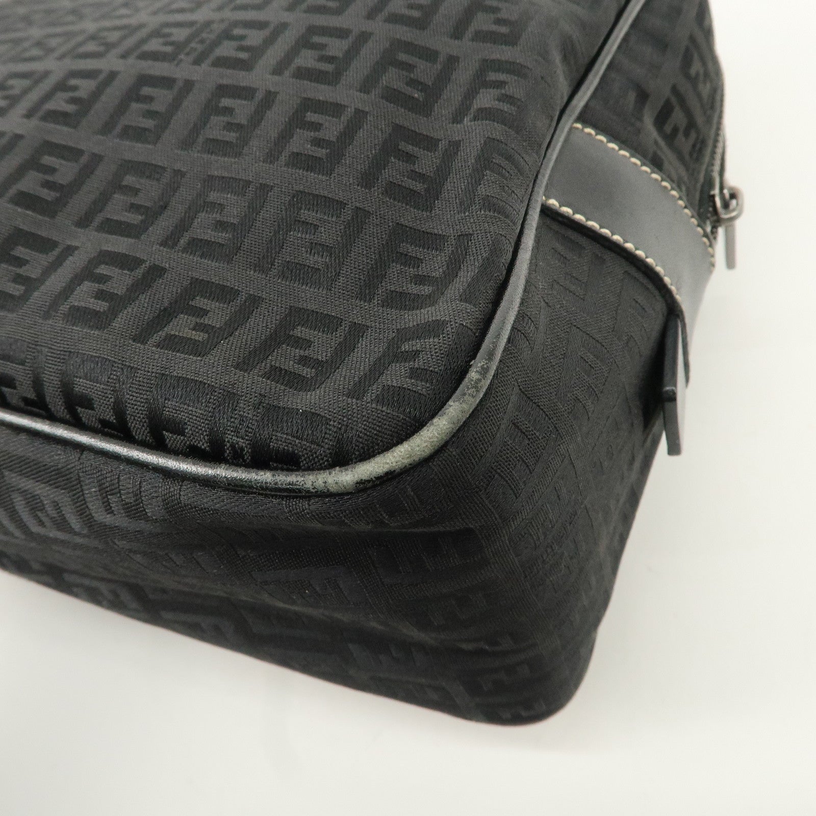 FENDI Zucchino Canvas Leather Mini Boston Bag Black 8BN005 Used