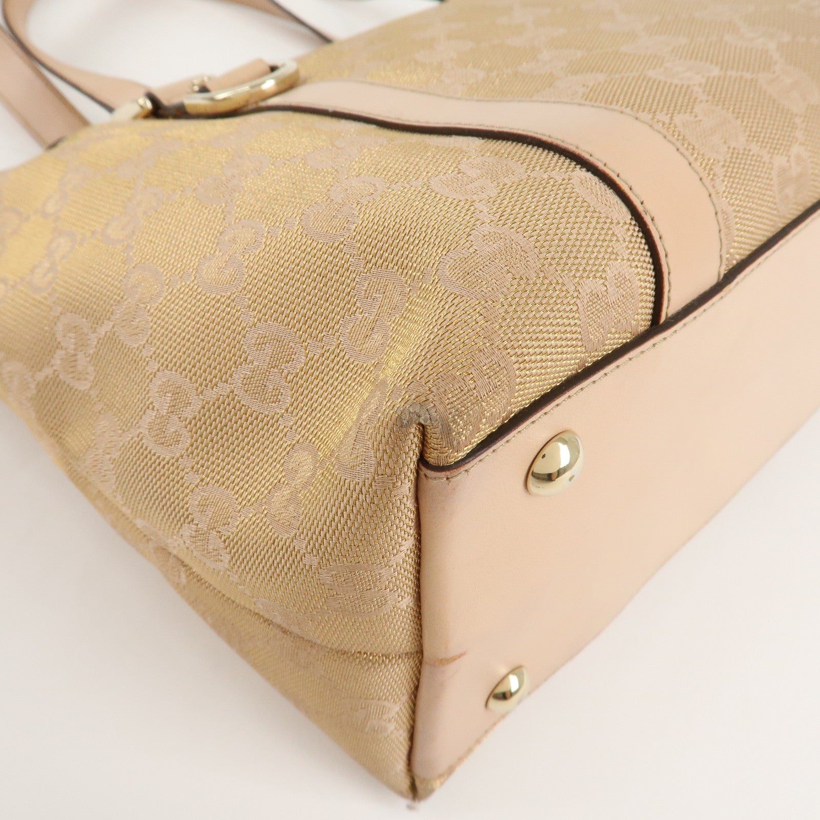 GUCCI Abbey Line GG Canvas Leather Tote Bag Pink White 141470 Used