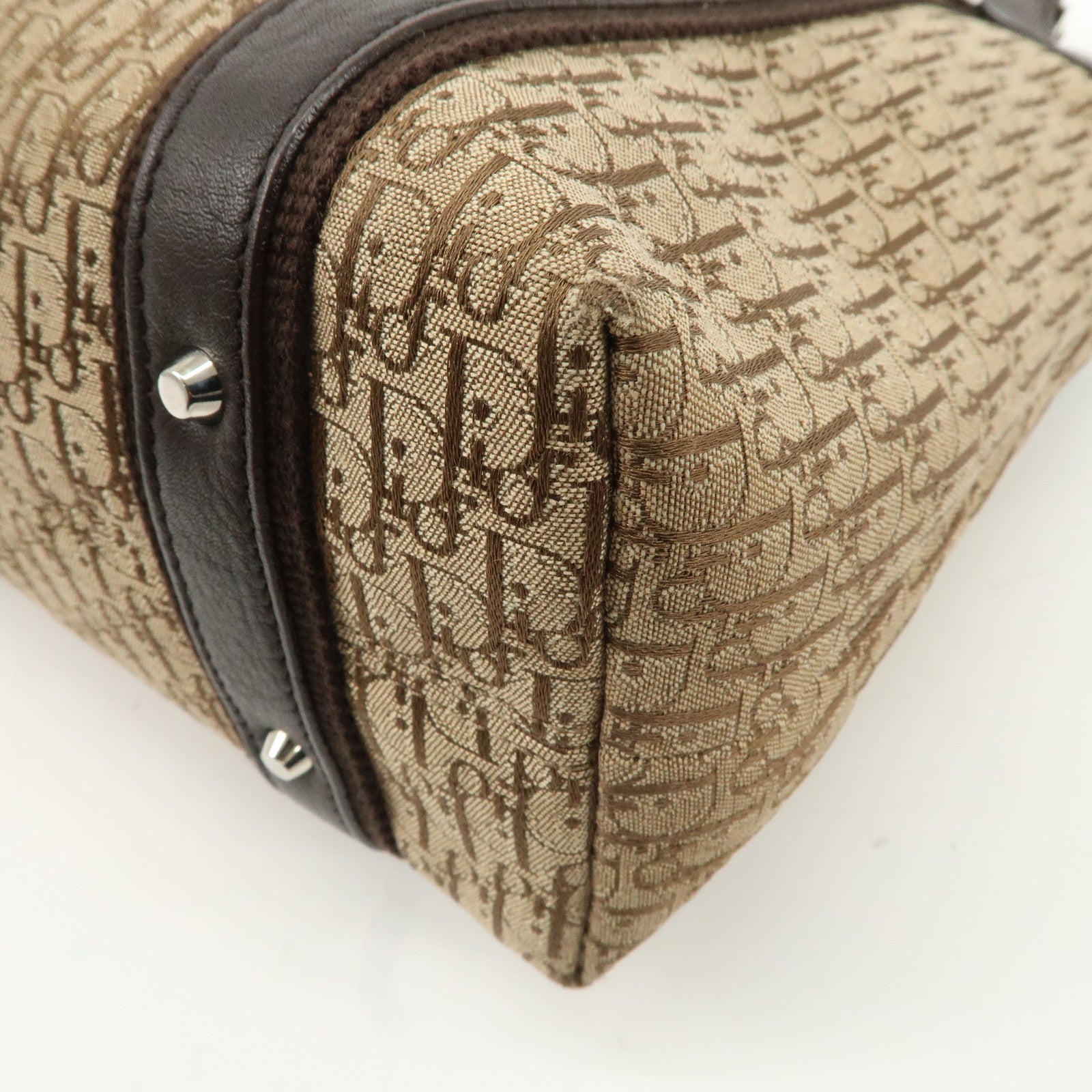 Christian Dior Trotter Canvas Leather Tote Bag Beige Brown Used