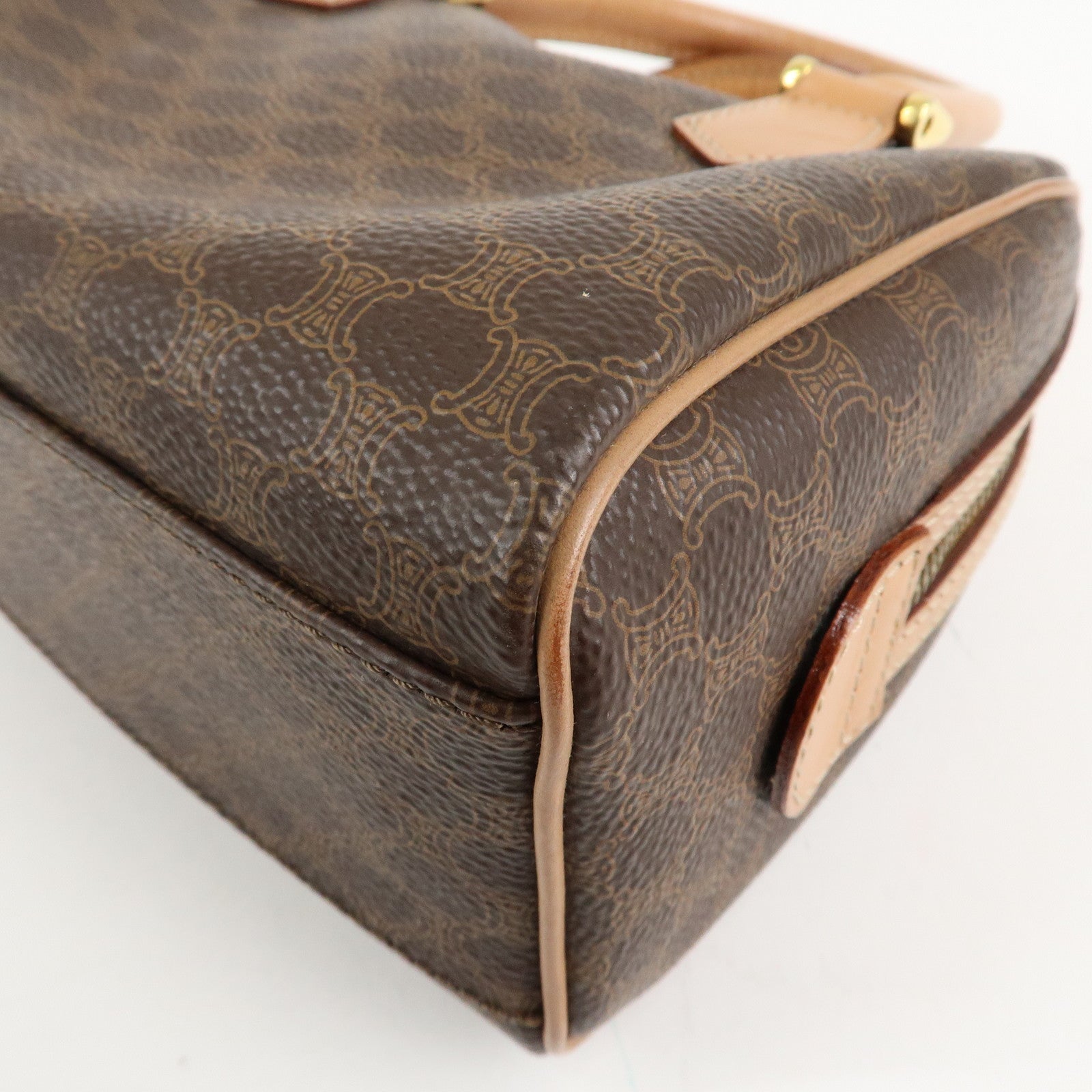 CELINE Macadam PVC Leather 2 Way Boston Bag Hand Bag Brown Used