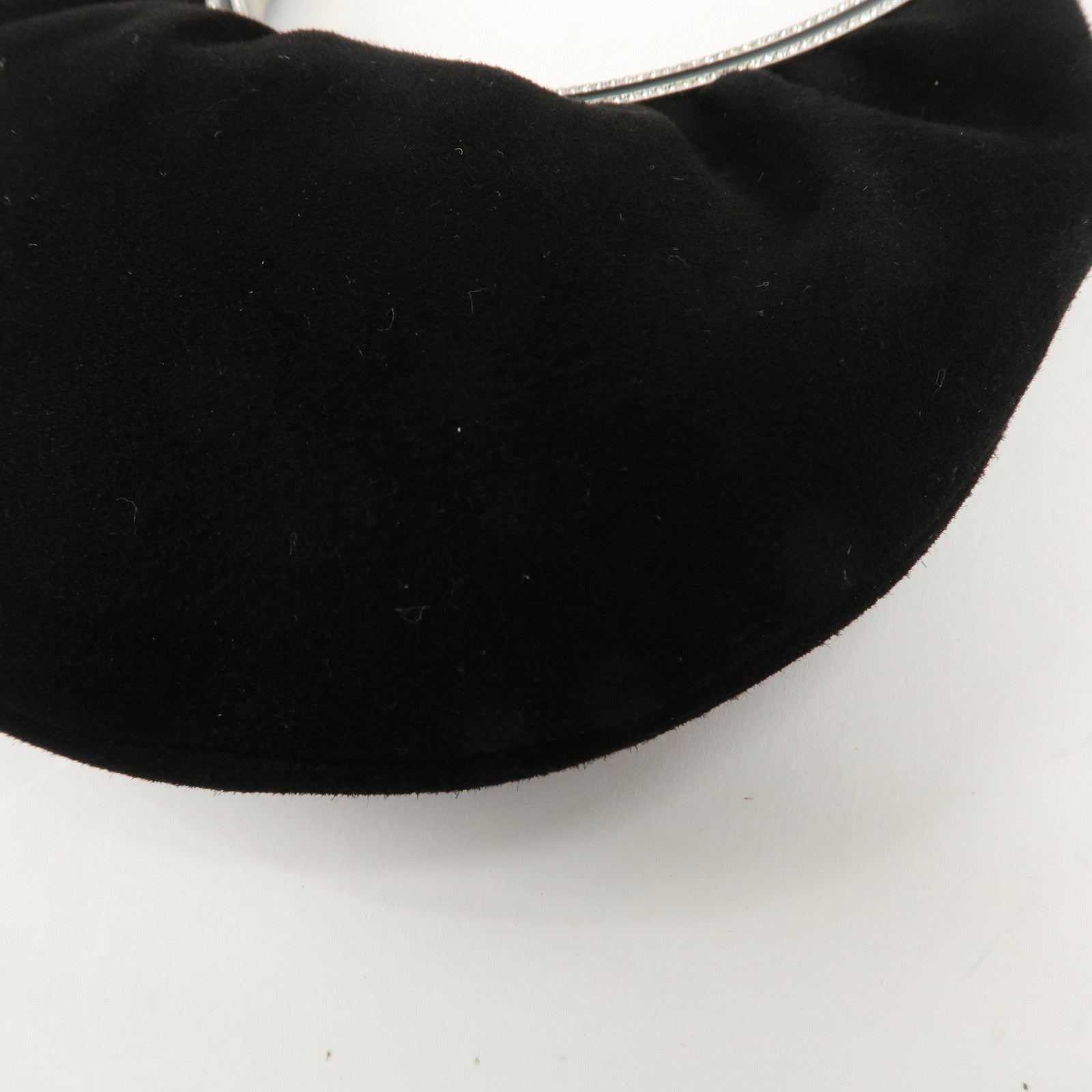 VALENTINO Suede Satin One-Handle Bijou Hand Bag Black Used