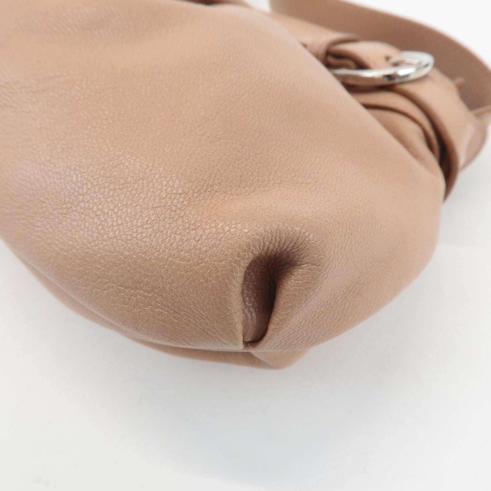 Ferragamo Gancini Leather Shoulder Bag Beige Silver Hardware Used