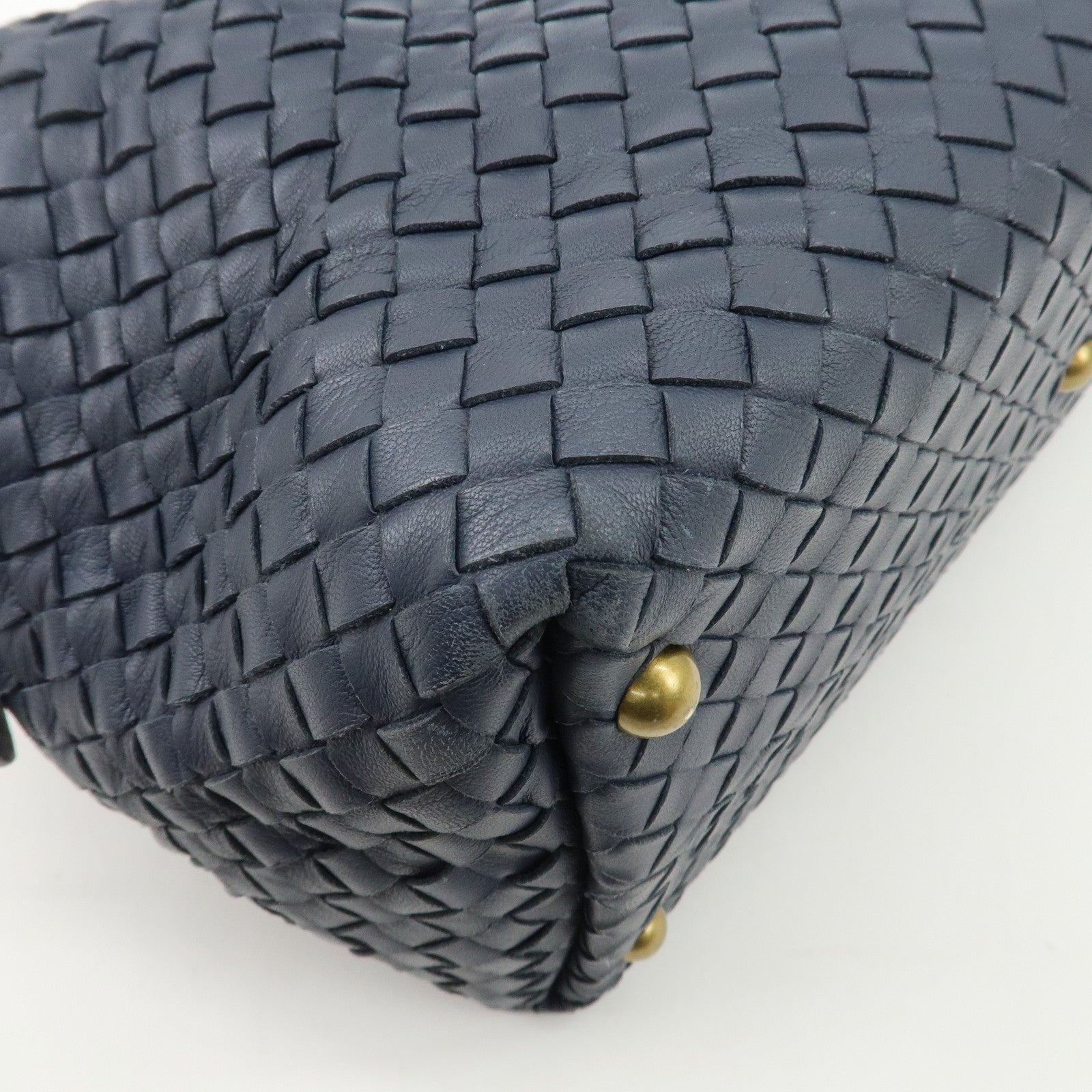 BOTTEGA VENETA Intrecciato Leather Hand Bag Shoulder Bag Navy Used