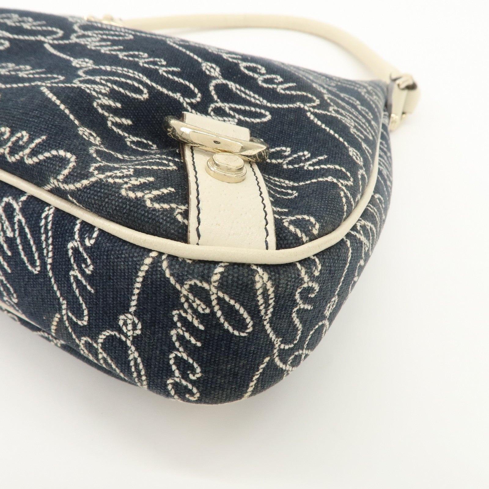 GUCCI Abbey GG Canvas Leather Shoulder Bag Ivory Navy 130738 Used