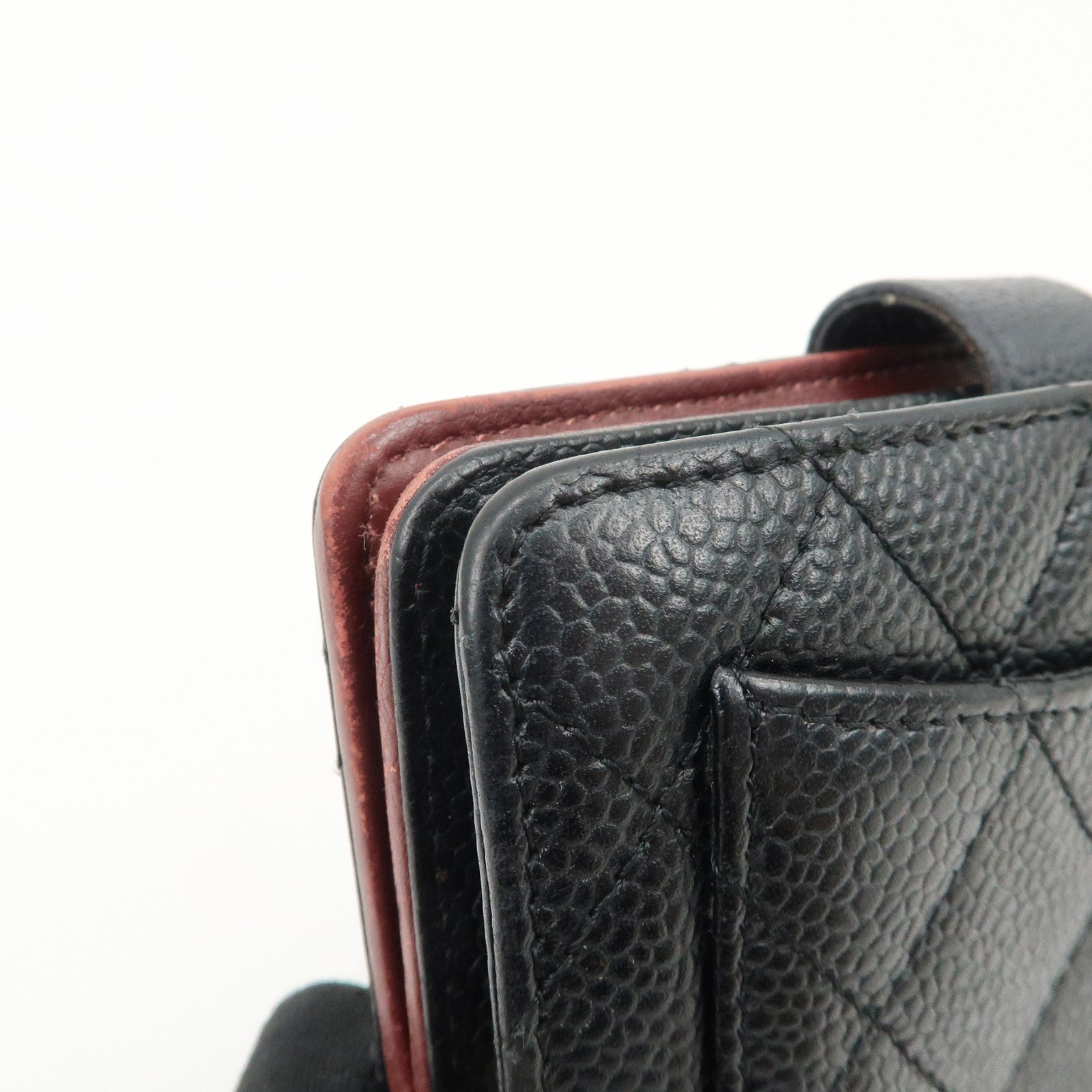 CHANEL COCO Mark Matelasse Caviar Skin Bi-fold Wallet A48667 Used