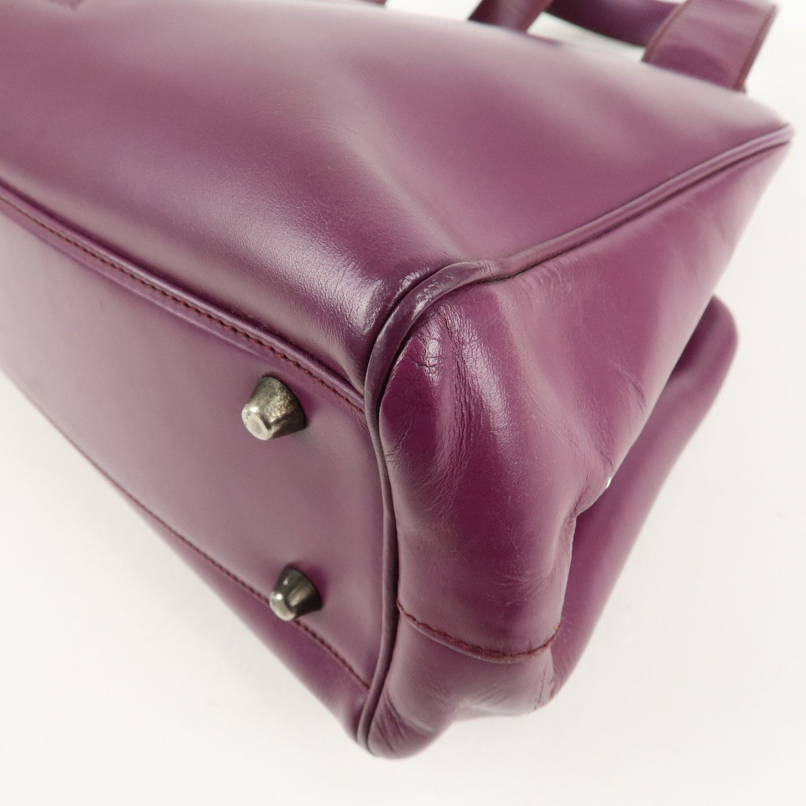 PRADA Leather Tote Bag Hand Bag Purple Antique Black HDW Used