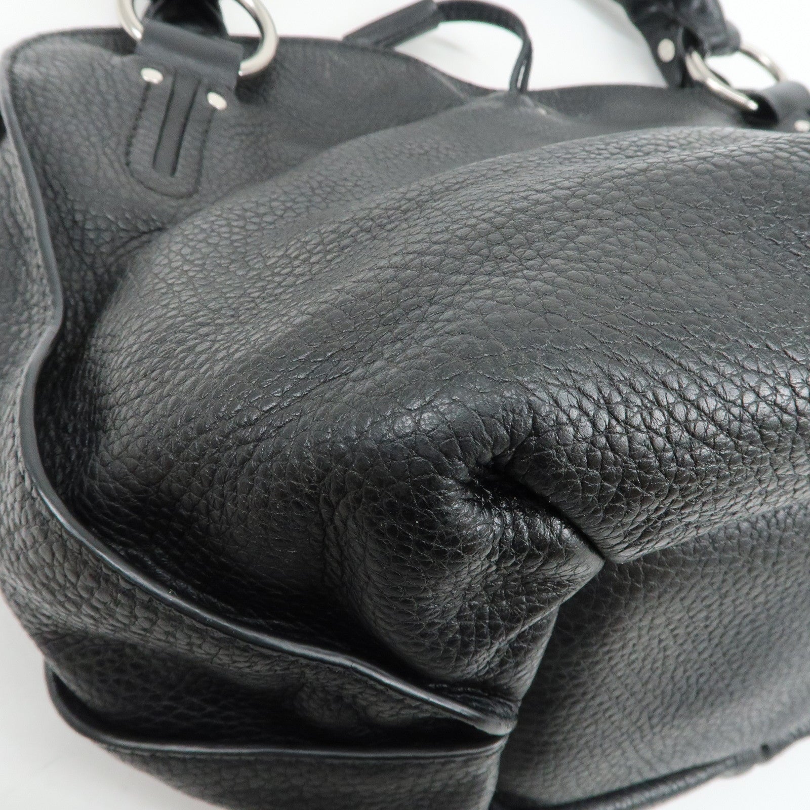 CELINE Leather Shoulder Bag Hand Bag Silver Hardware Black Used