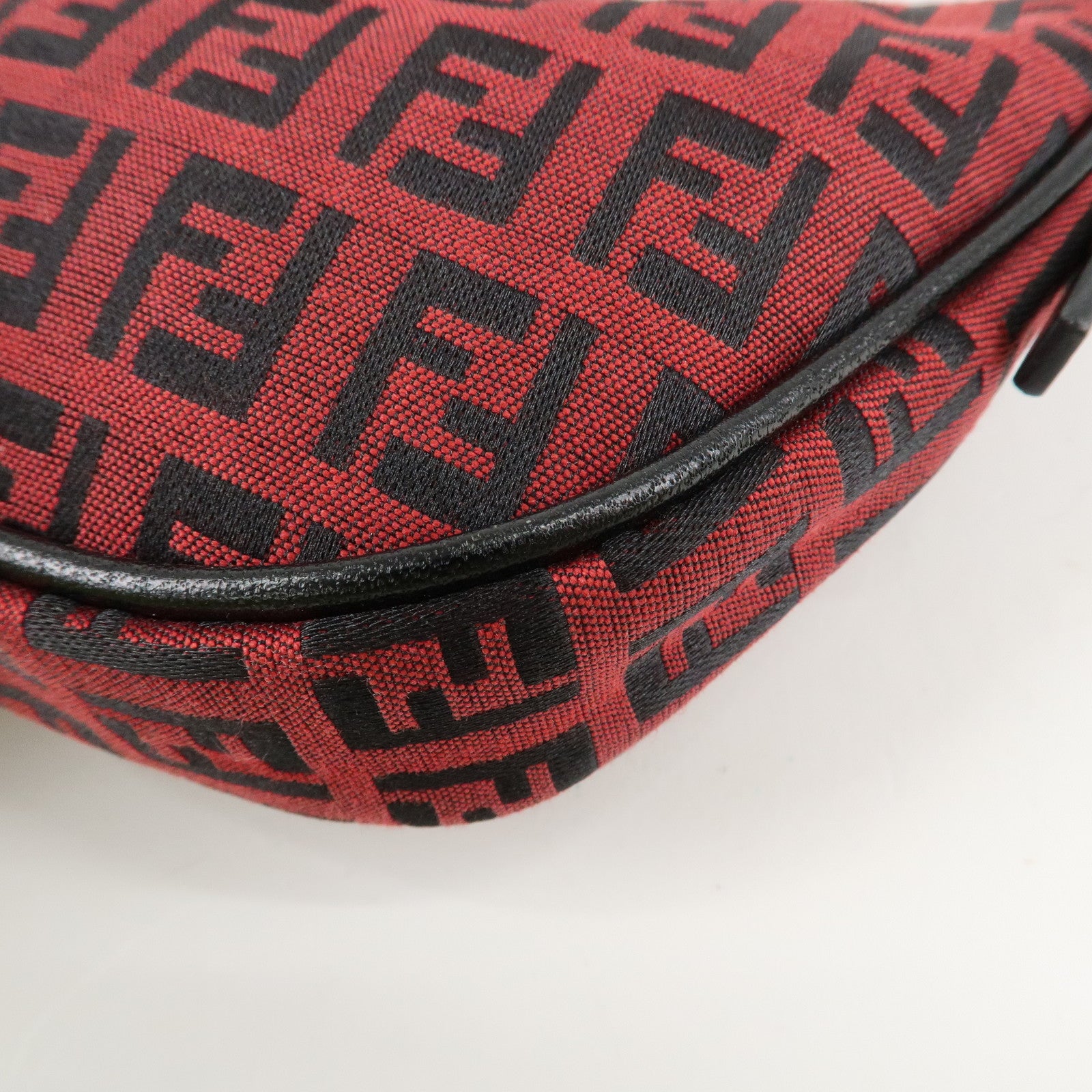 FENDI Zucchino Canvas Leather Accessory Pouch Hand Bag Black Red Used