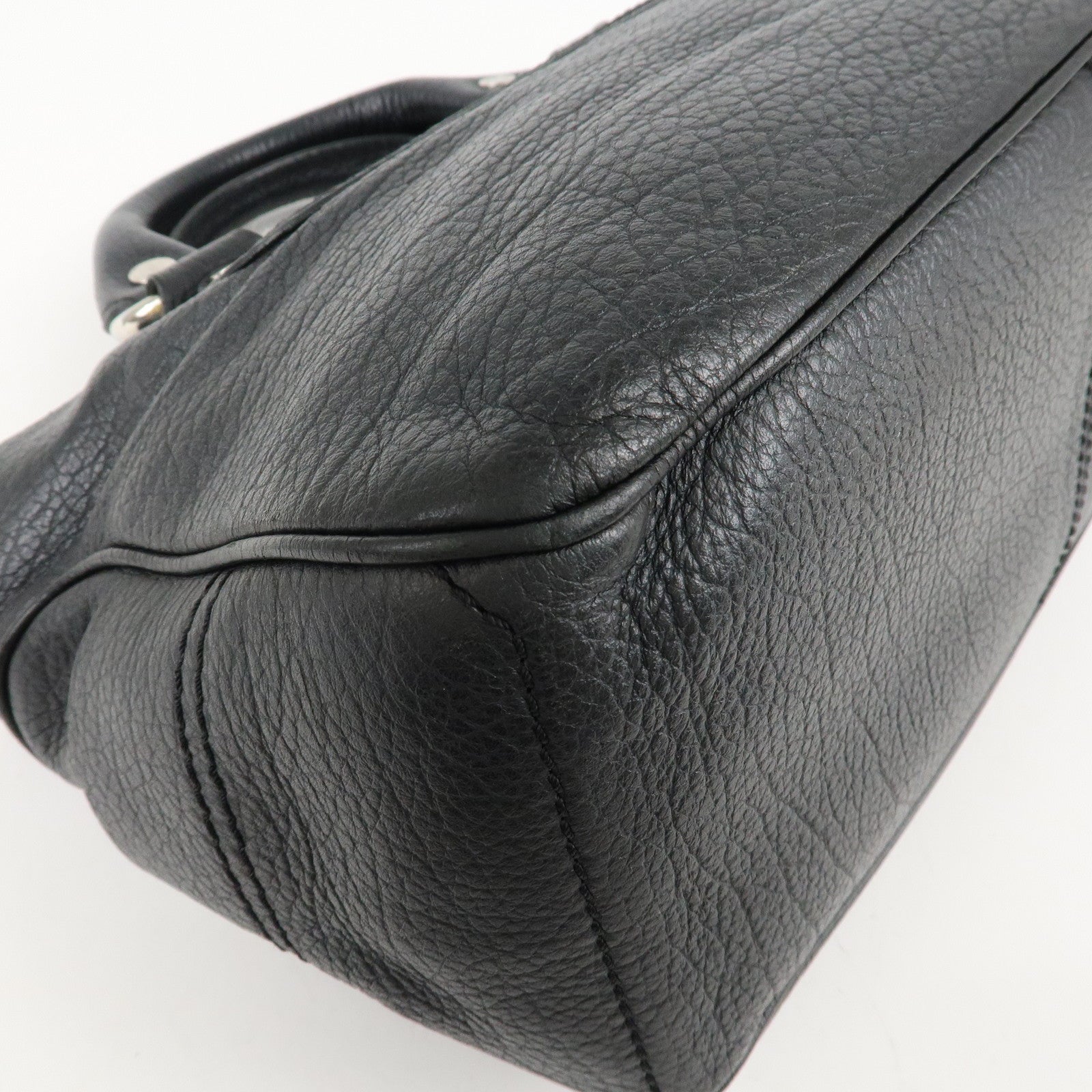 CELINE Leather Boogie Bag Hand Bag Silver Hard Ware Black Used