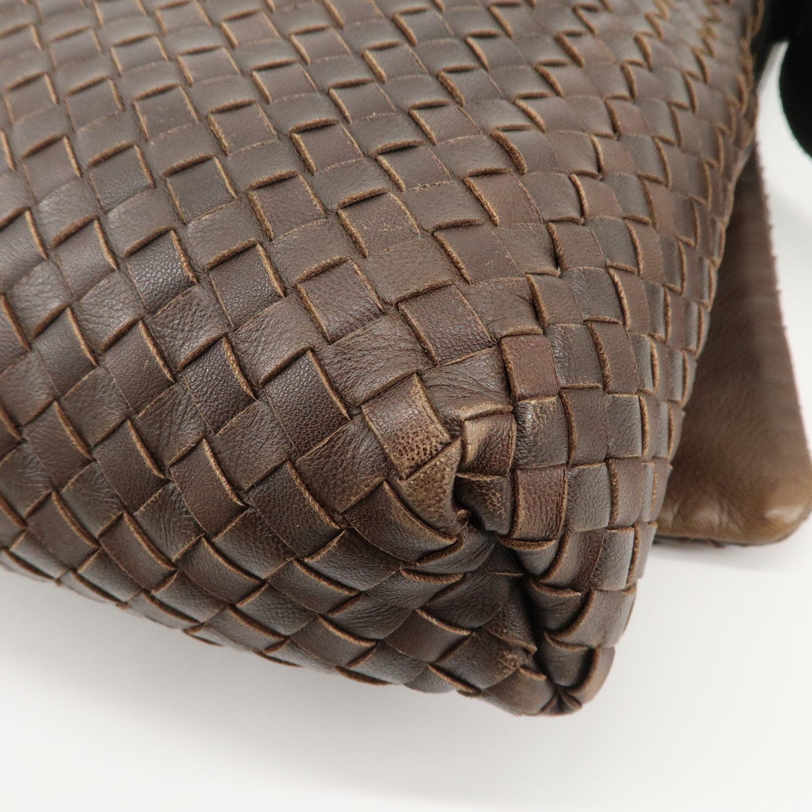 BOTTEGA VENETA Intrecciato Leather Shoulder Bag Dark Brown BlackUsed F/S Used