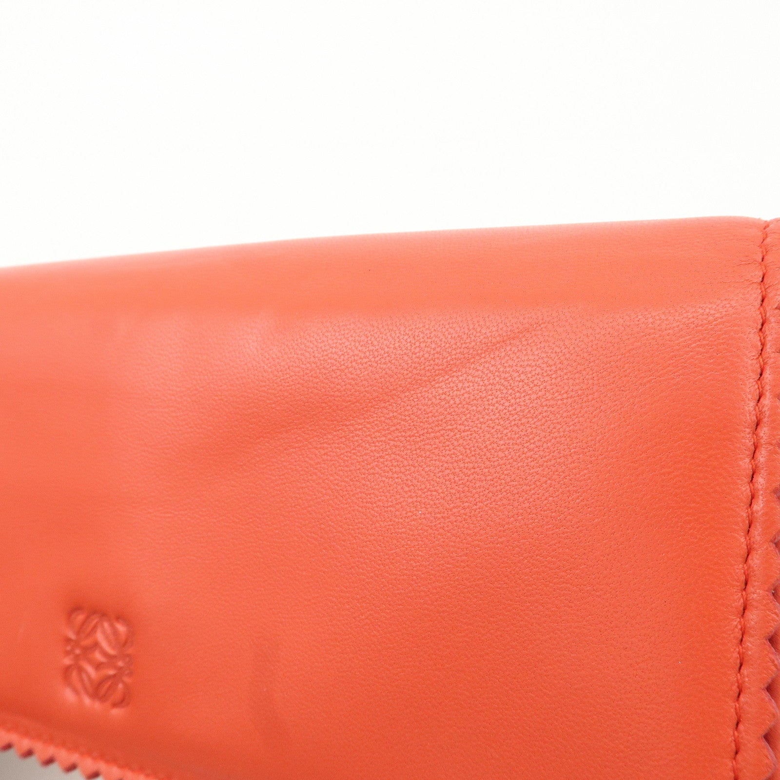 LOEWE Anagram Leather Bi-fold Pinking Long Wallet Red Used