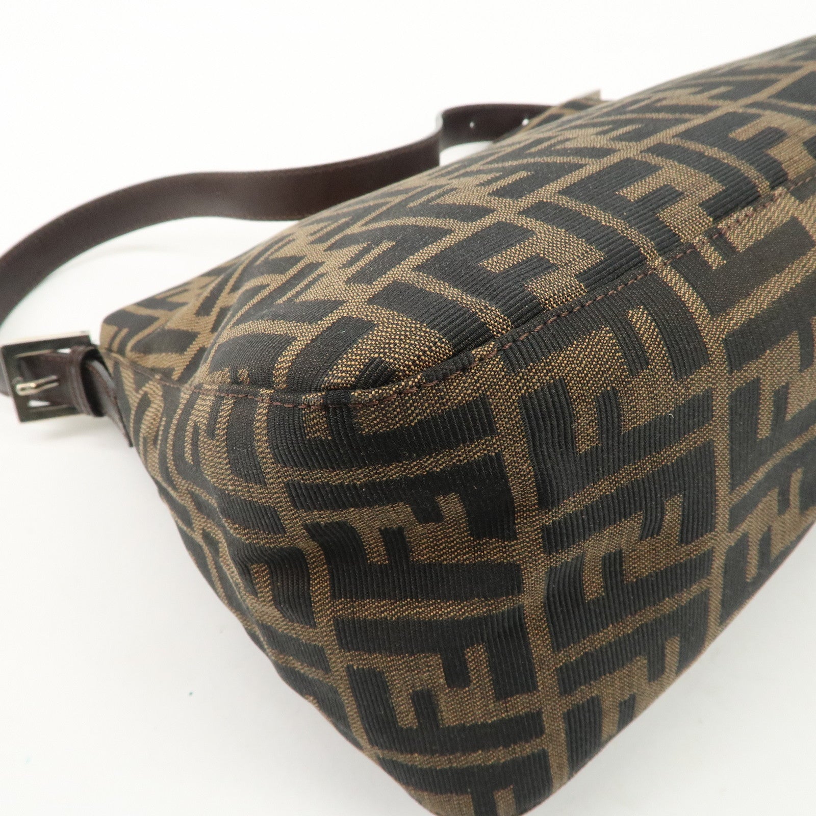 FENDI Mamma Baguette Canvas Leather Shoulder Bag Silver HDW 26325 Used