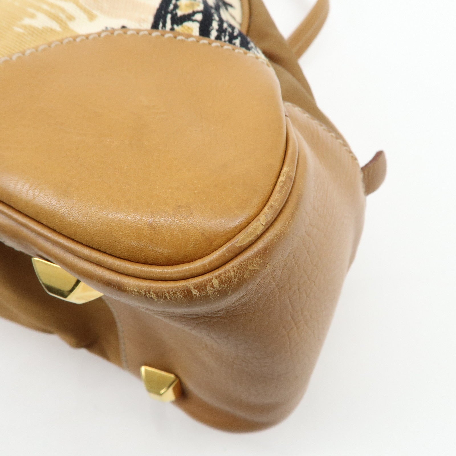 PRADA Logo Canvas Leather Nylon Shoulder Bag Boston Bag Brown Used