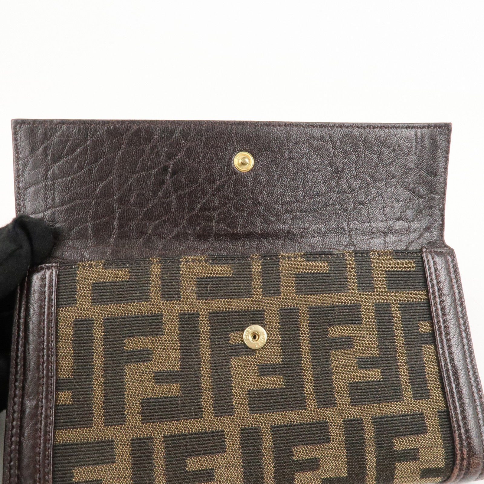 FENDI Zucca Canvas Leather W Hook Bifold Long Wallet 8N0032 Used