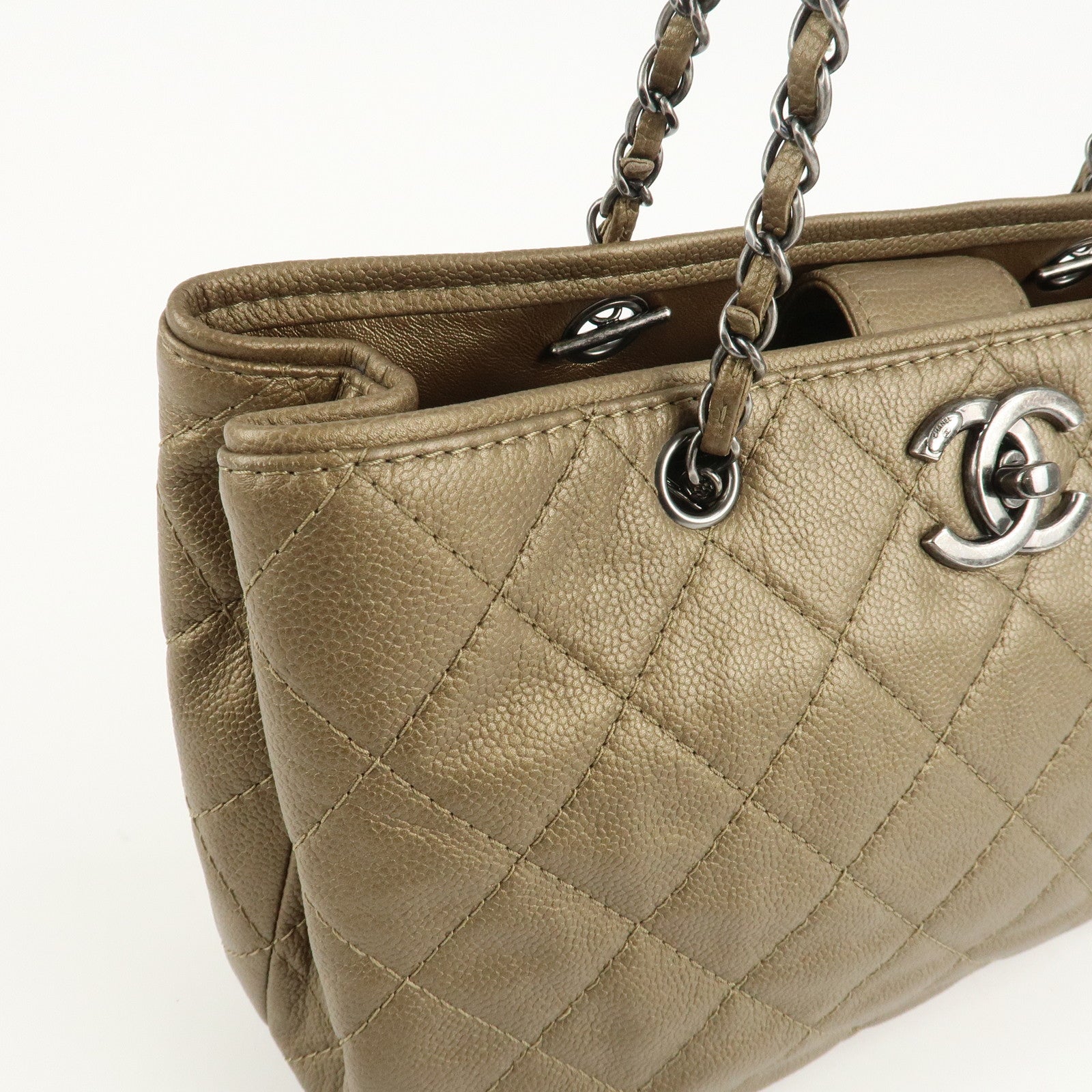 CHANEL Matelasse Caviar Skin COCO Mark Chain Tote Bag A90451 Used