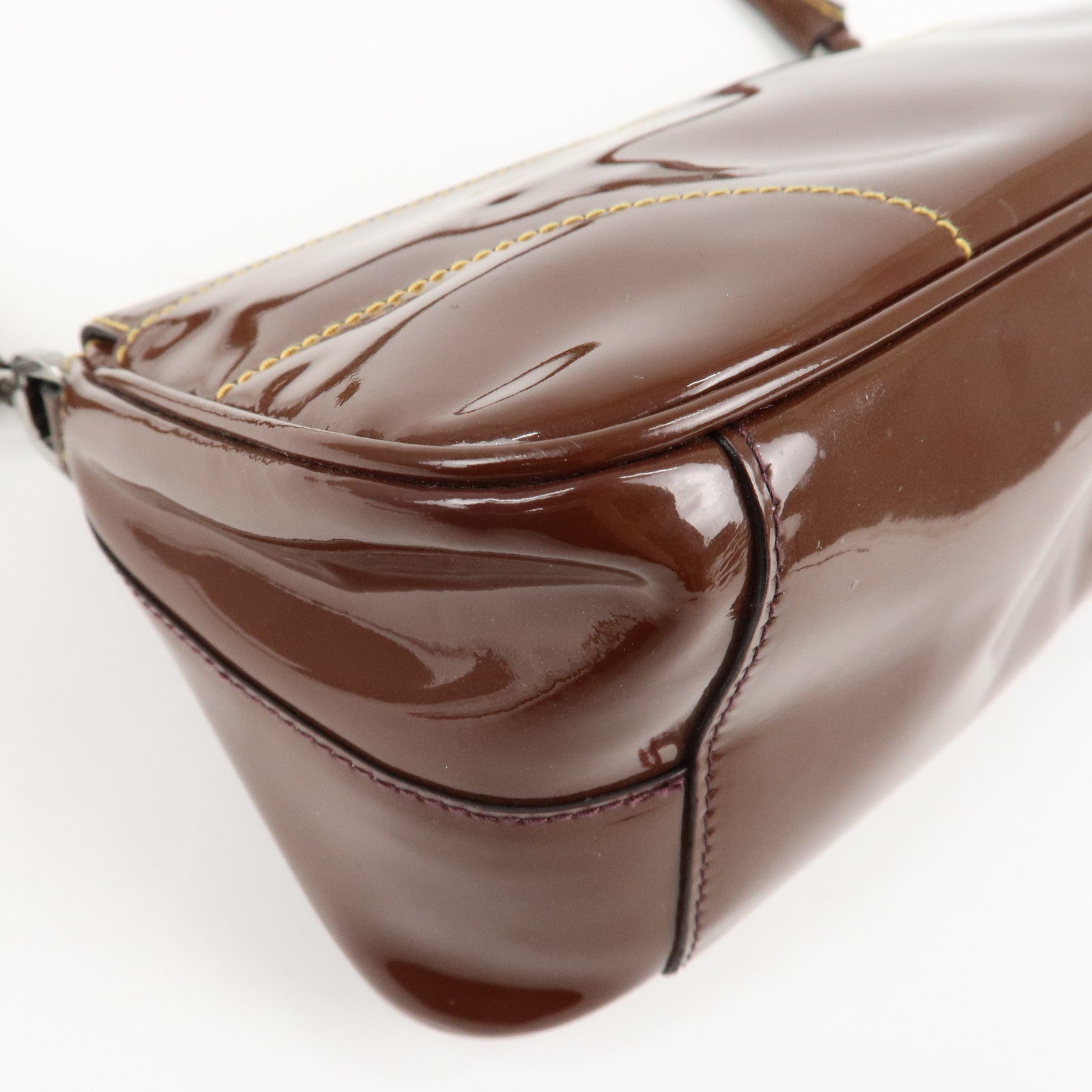 PRADA Patent Leather Shoulder Bag Brown Used