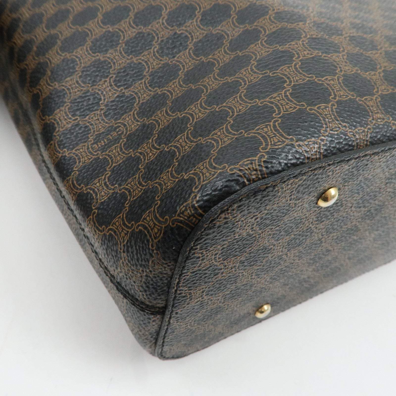 CELINE Macadam PVC Leather Shoulder Bag Black Brown Gold HDW Used