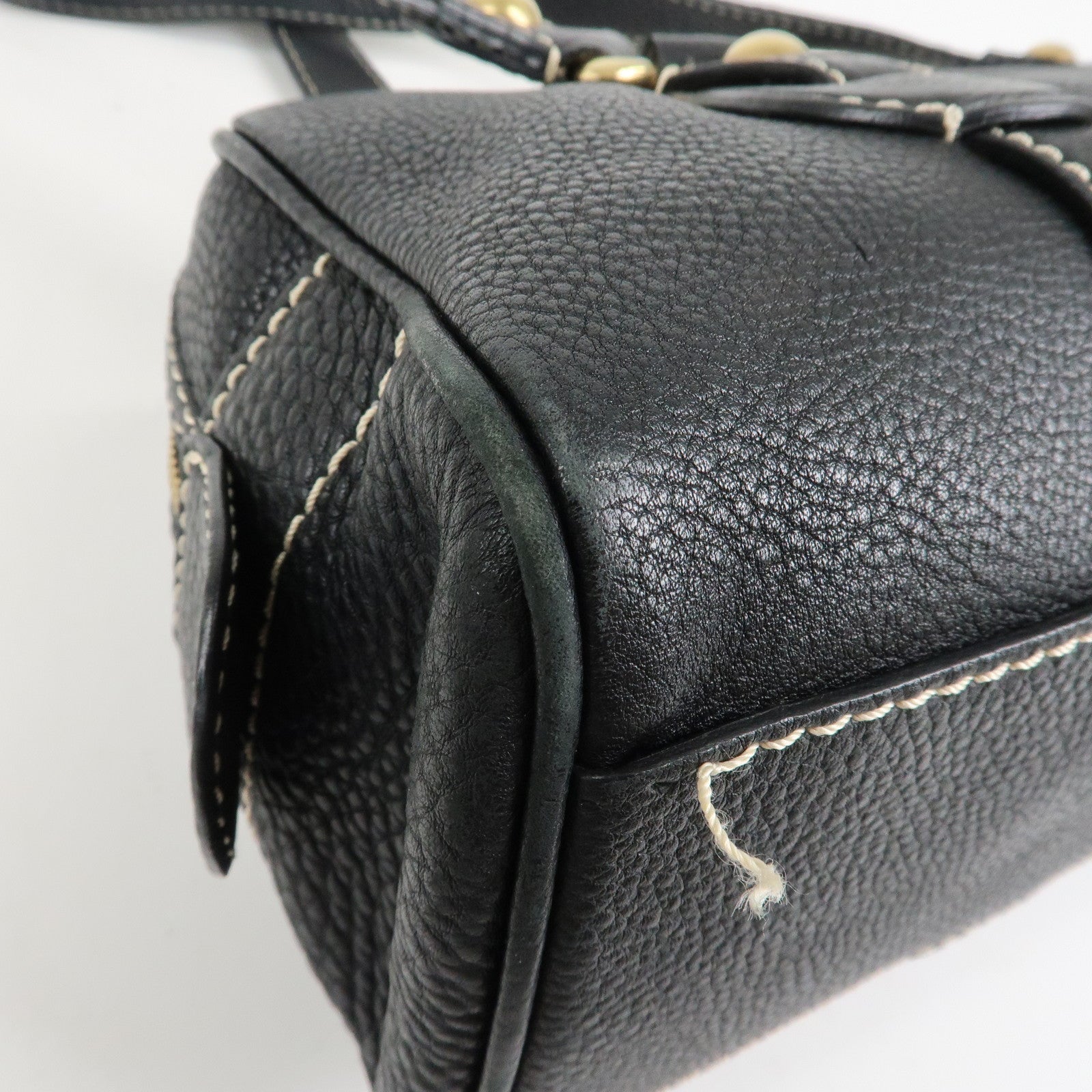 CELINE Leather Macadam Engraved Boston Bag Shoulder Bag Black Used