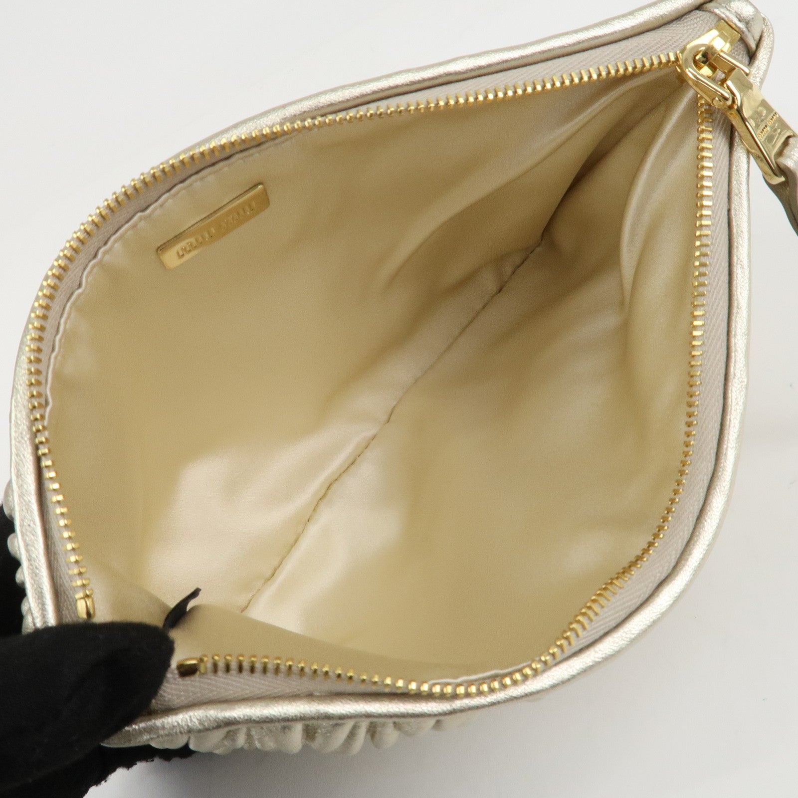 MIU MIU Matelasse Leather Pouch Silk Eye Mask Gold Used