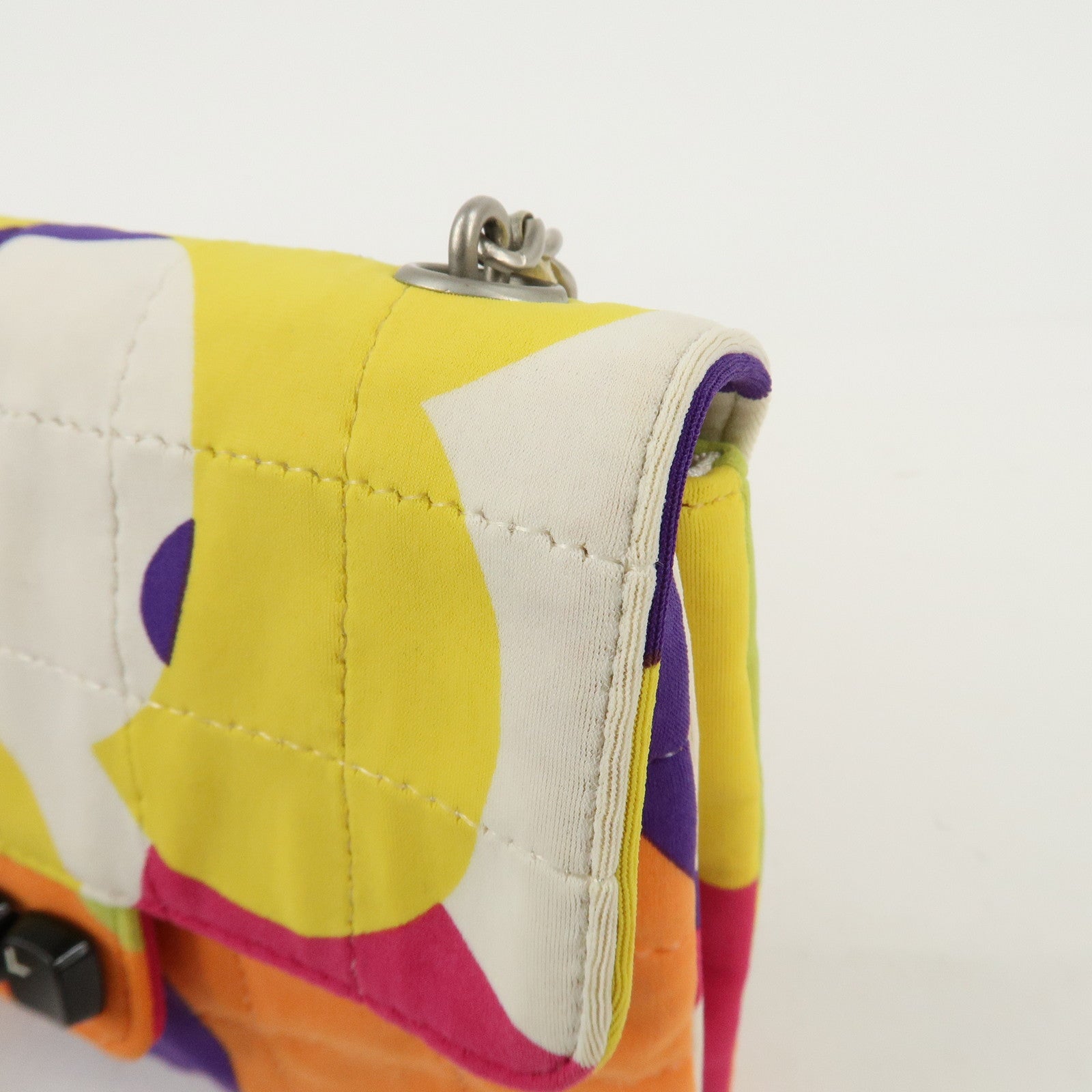 CHANEL Chocolate Bar Canvas Piano Chain Shoulder Bag Multi Color Used
