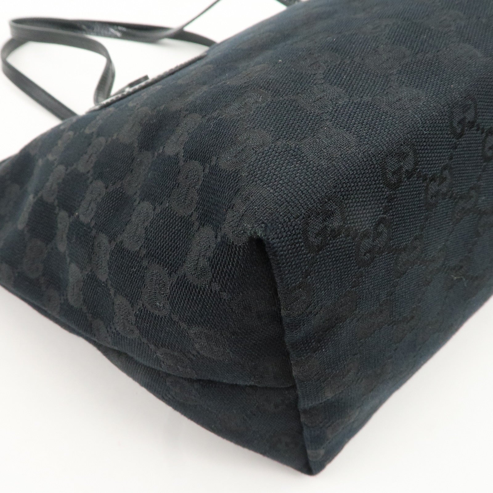 GUCCI GG Canvas Patent Leather Tote Bag Hand Bag Black 211976 Used