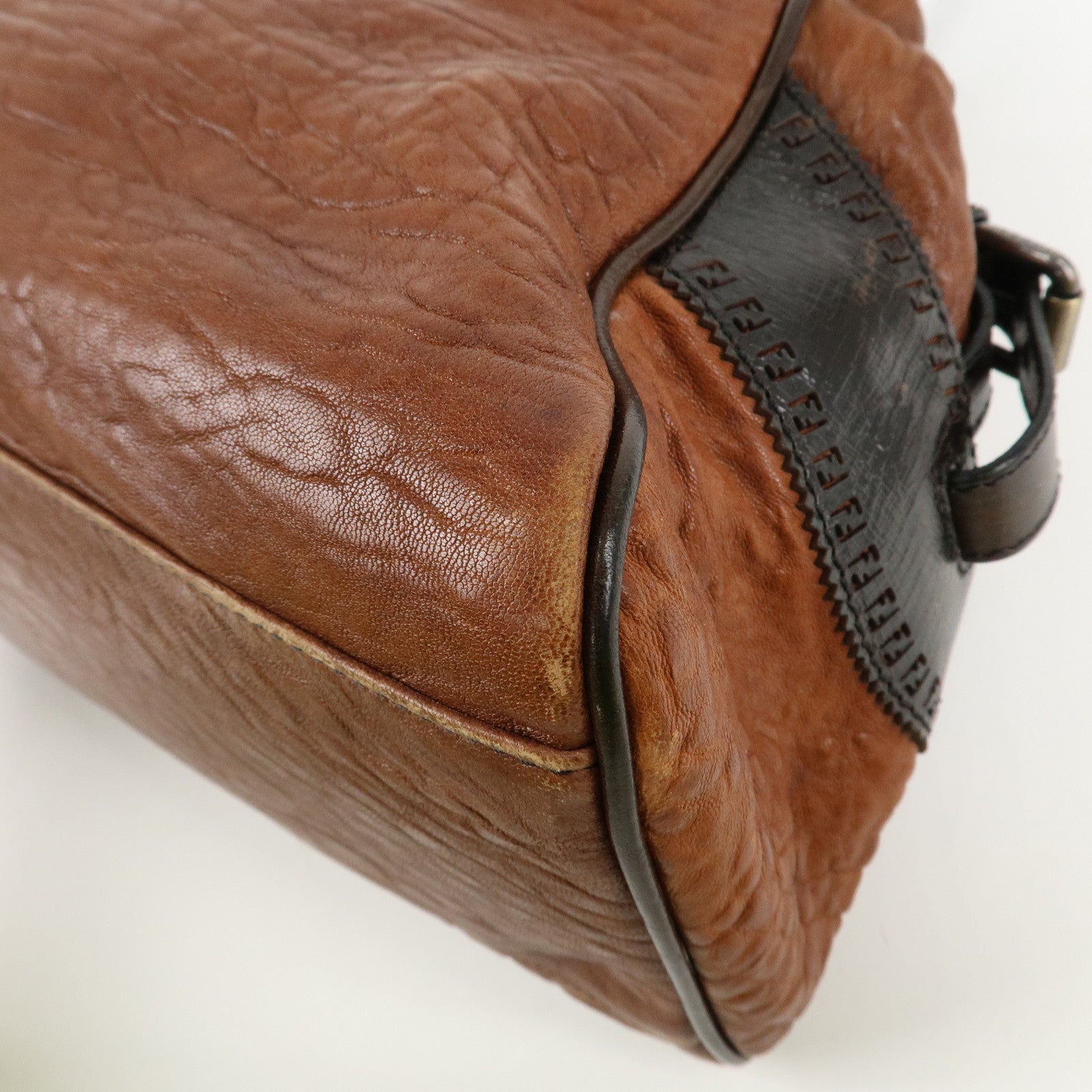 FENDI Ethnico Zucca Canvas Leather Tote Bag Brown 8BN157 Used