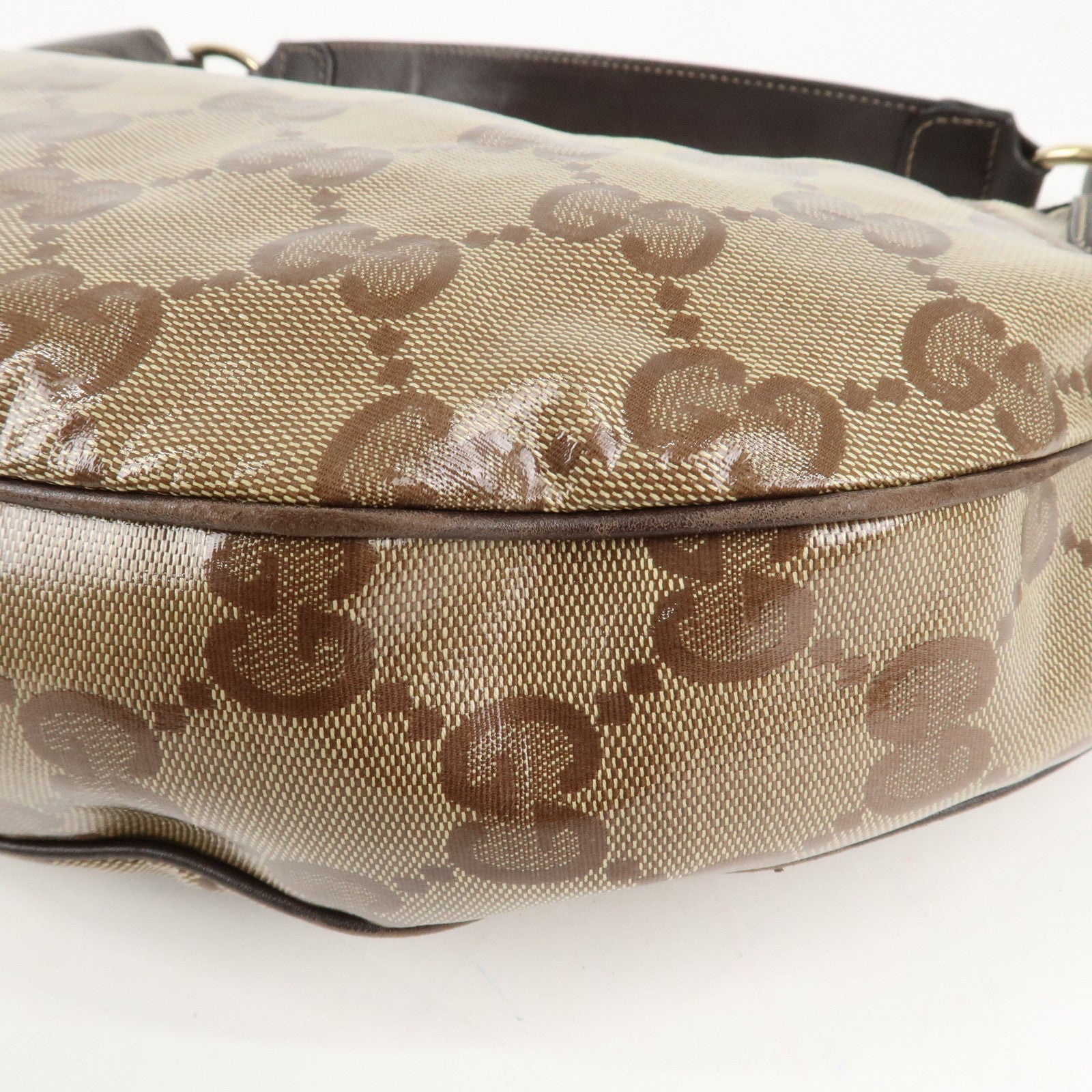 GUCCI GG Crystal Leather Shoulder Bag Hand Bag Brown 257297 Used